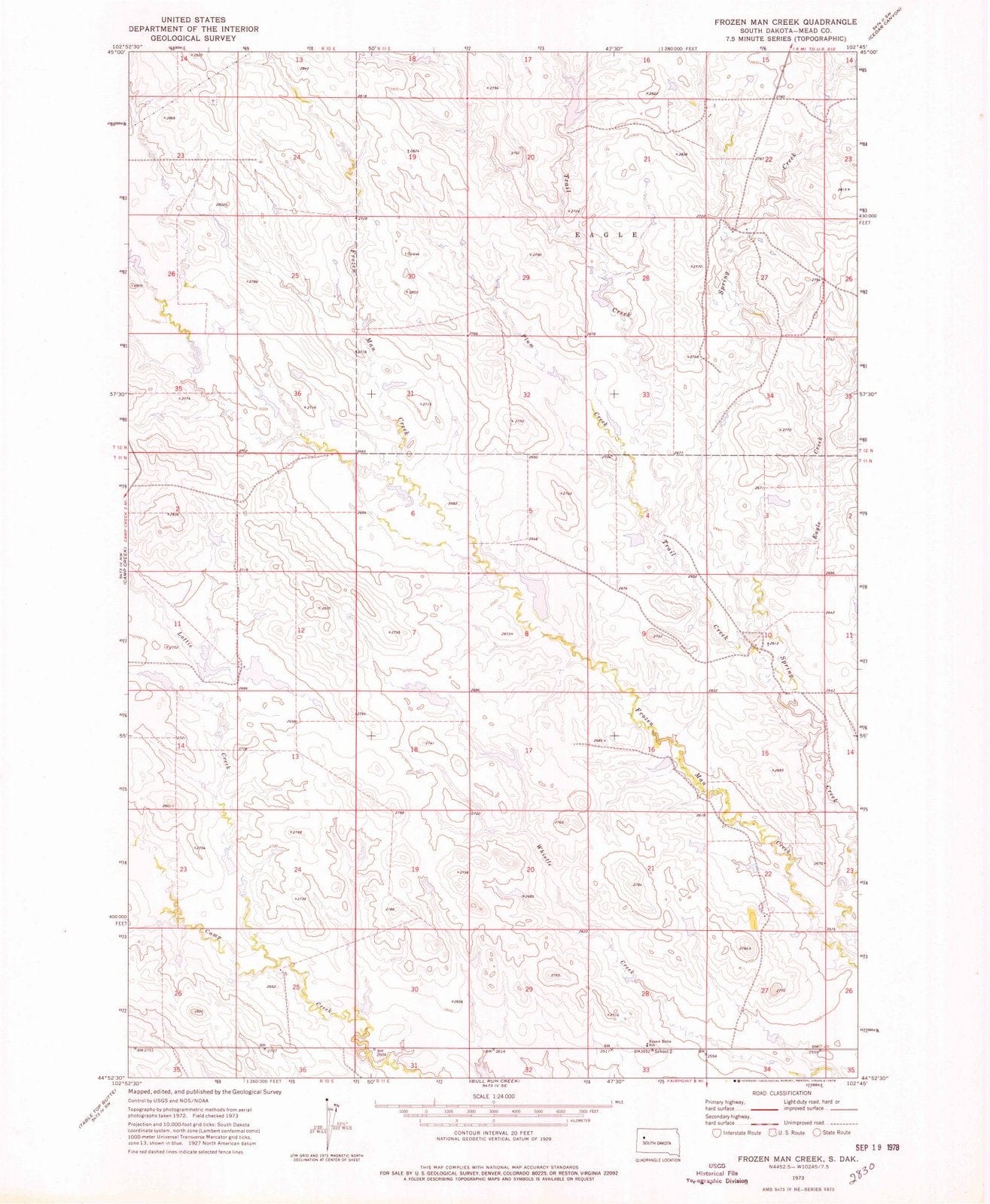 1973 Frozen Man Creek, SD - South Dakota - USGS Topographic Map