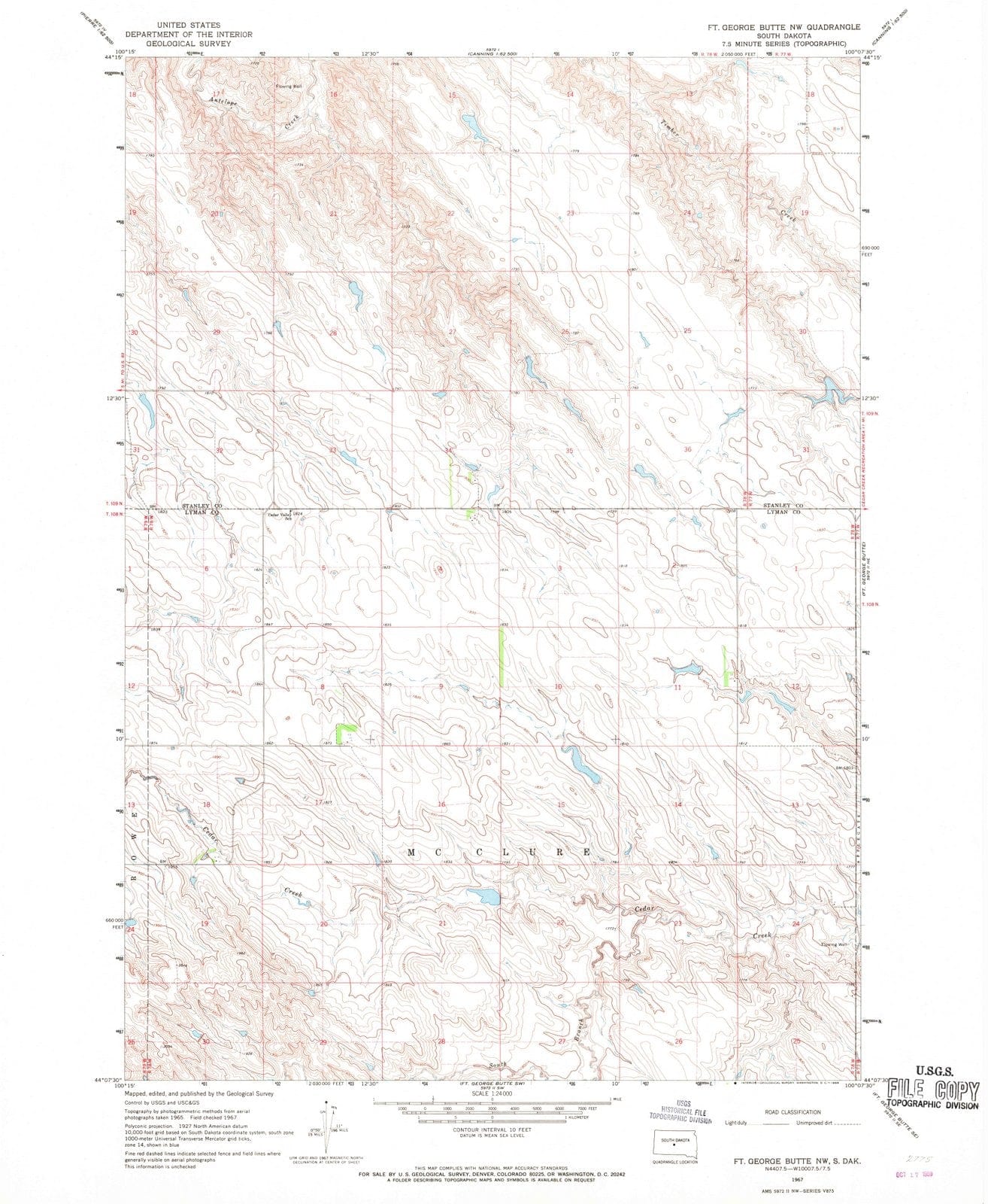 1967 Ft. George Butte, SD - South Dakota - USGS Topographic Map