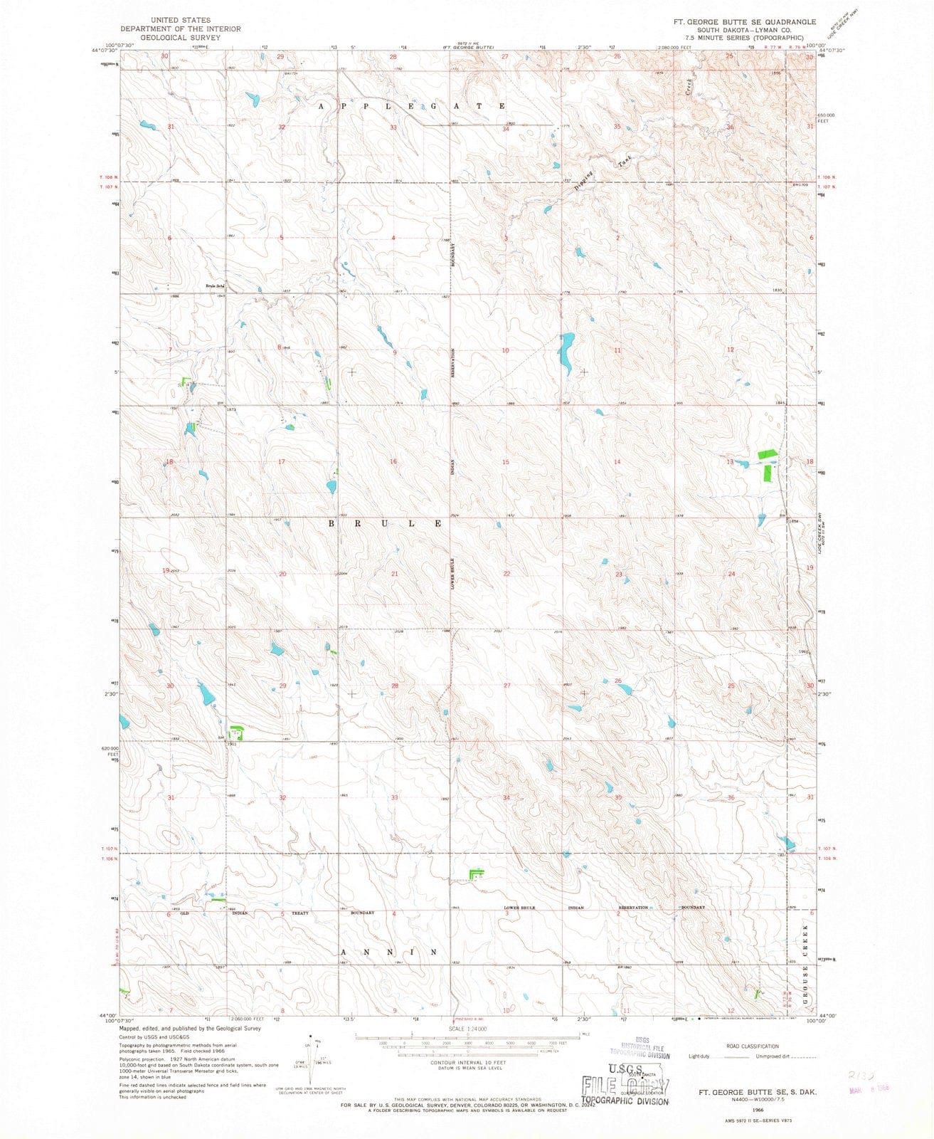 1966 Ft. George Butte, SD - South Dakota - USGS Topographic Map