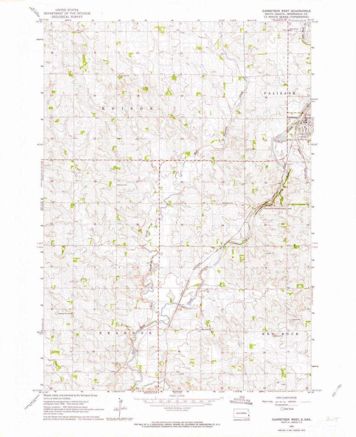 1962 Garretson West, SD - South Dakota - USGS Topographic Map