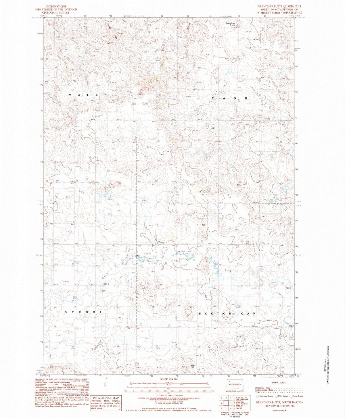 1983 Grandmas Butte, SD - South Dakota - USGS Topographic Map