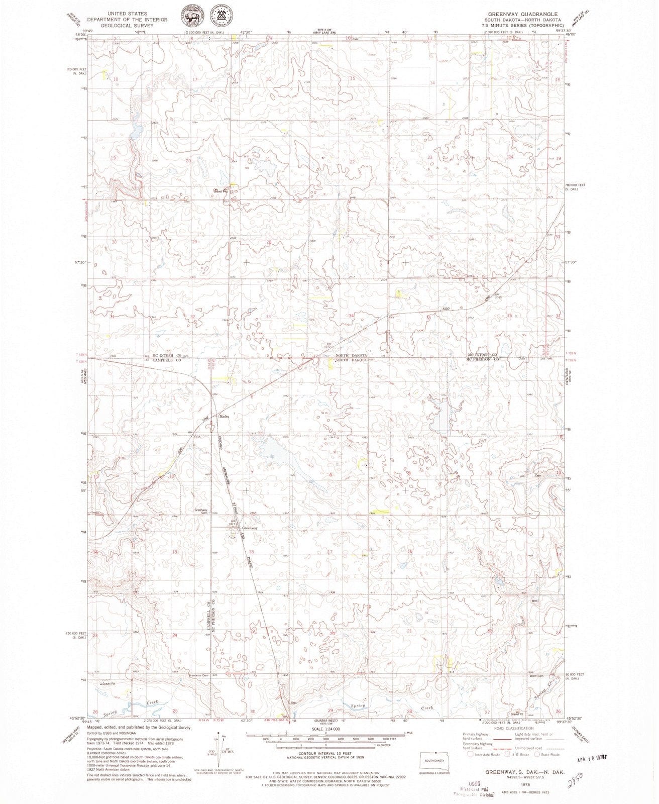 1978 Greenway, SD - South Dakota - USGS Topographic Map