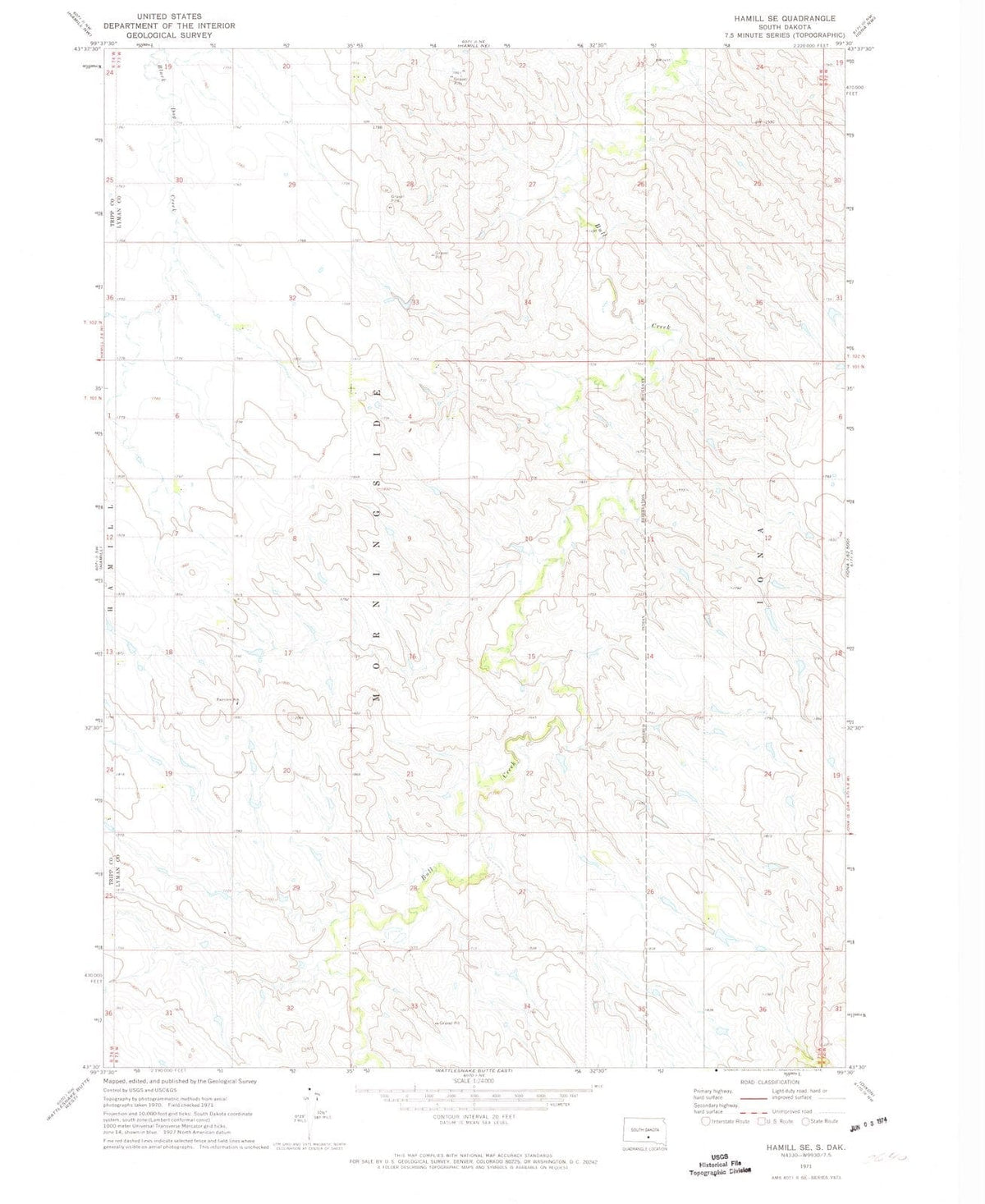 1971 Hamill, SD - South Dakota - USGS Topographic Map
