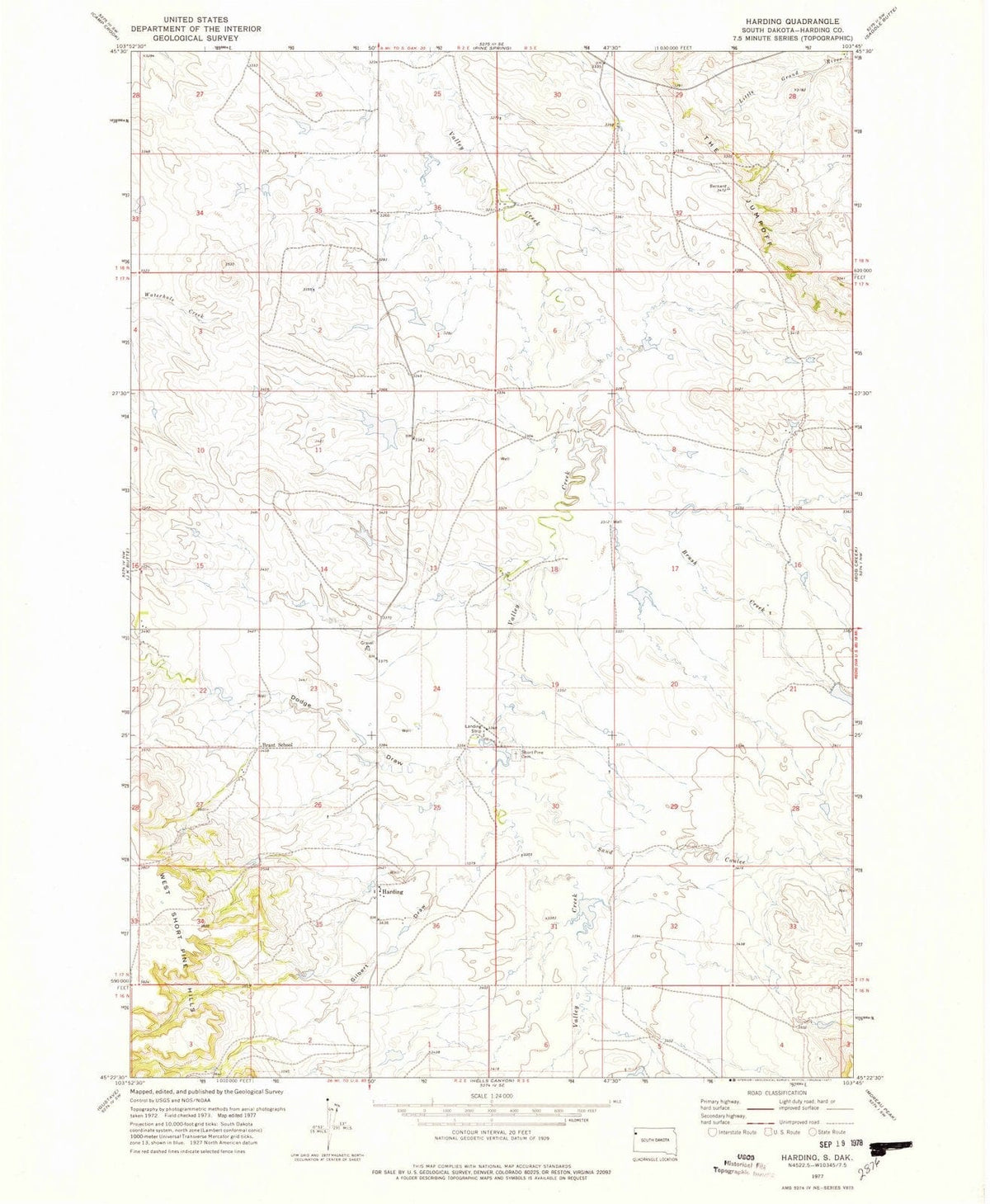 1977 Harding, SD - South Dakota - USGS Topographic Map