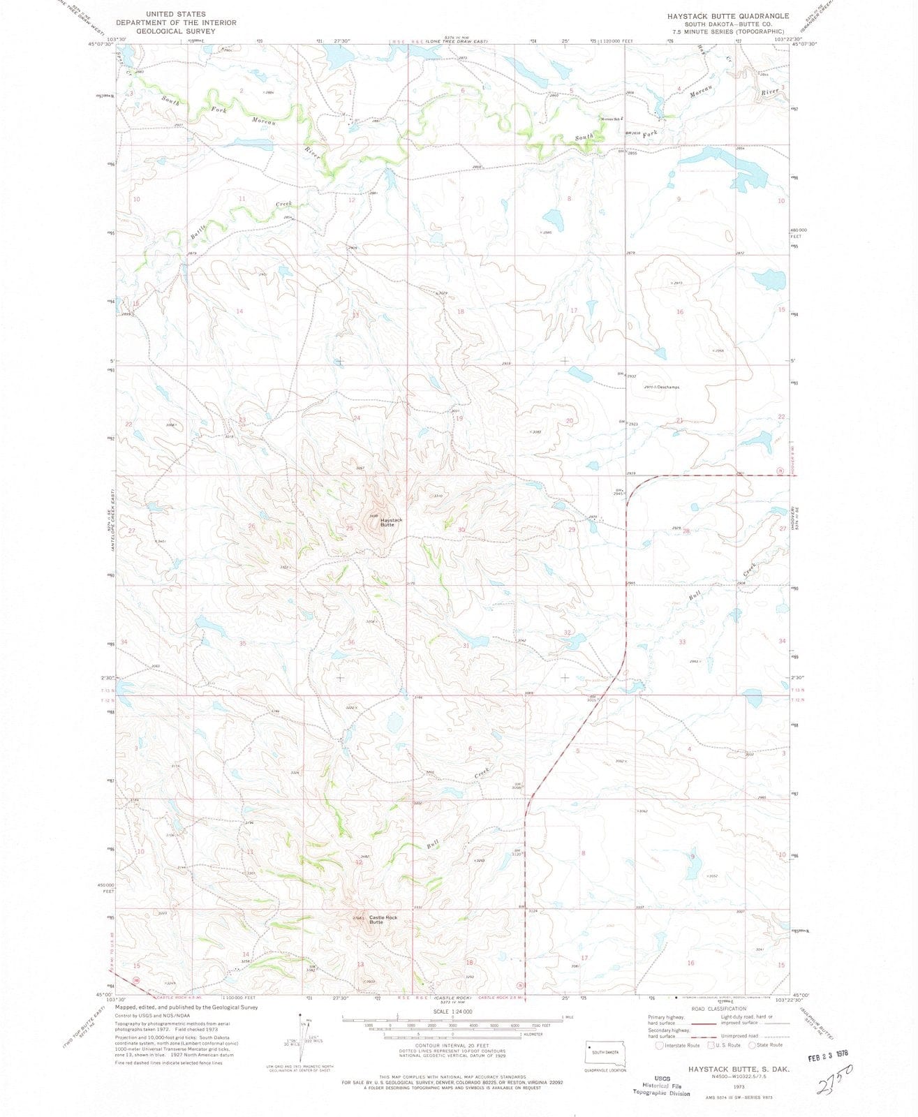 1973 Haystack Butte, SD - South Dakota - USGS Topographic Map