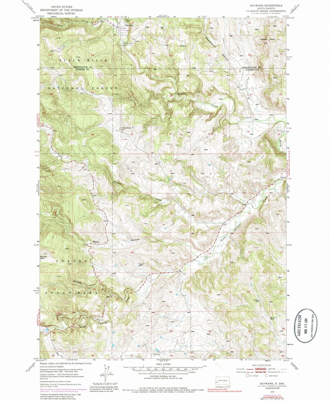 1954 Hayward, SD - South Dakota - USGS Topographic Map