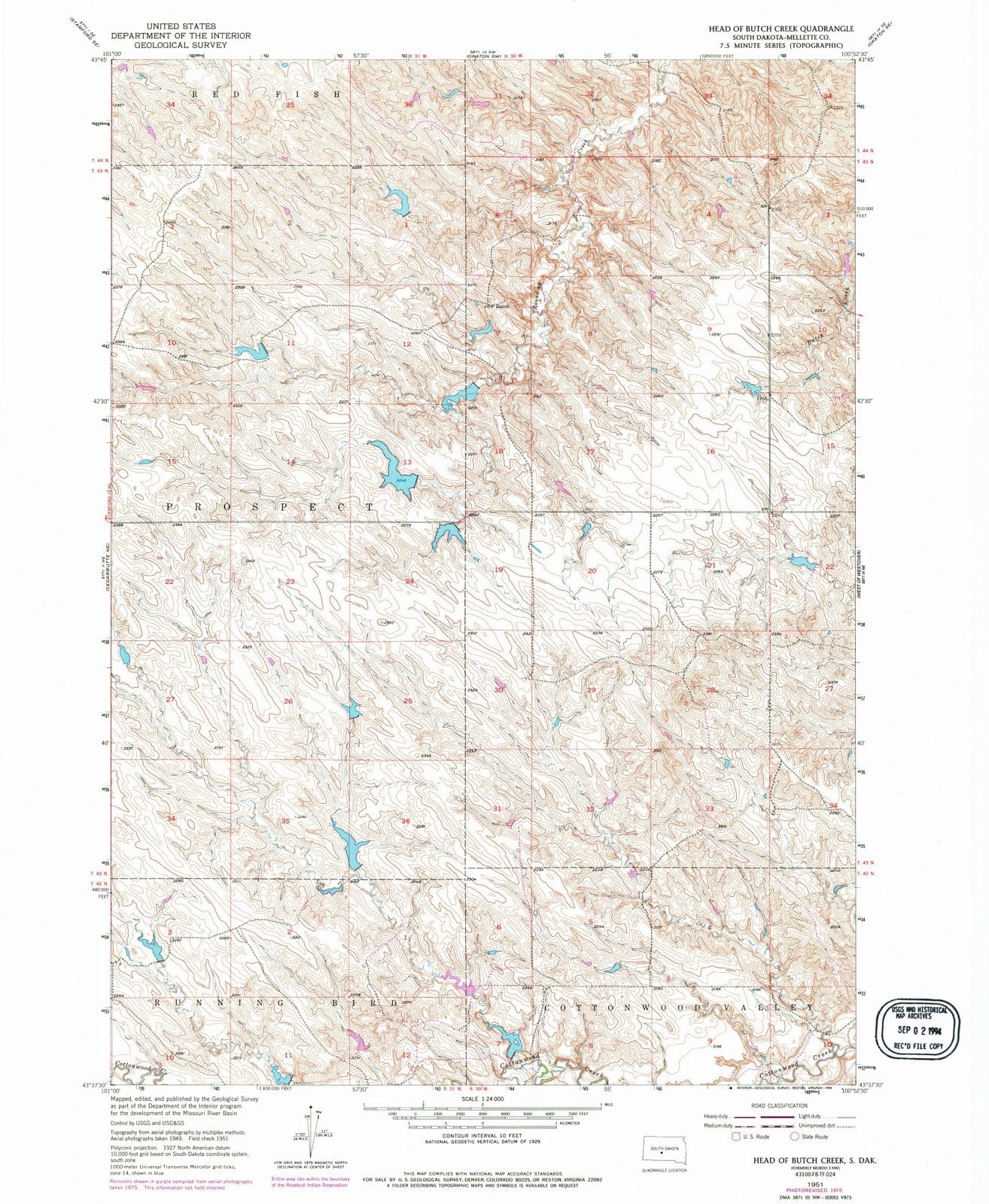 1951 Head of Butch Creek, SD - South Dakota - USGS Topographic Map