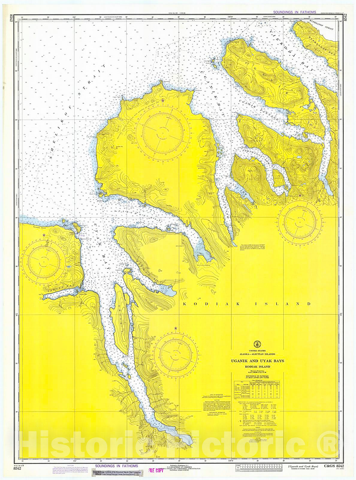 Historic Nautical Map - Uganik And Uyak Bays, 1974 NOAA Chart - Alaska (AK) - Vintage Wall Art
