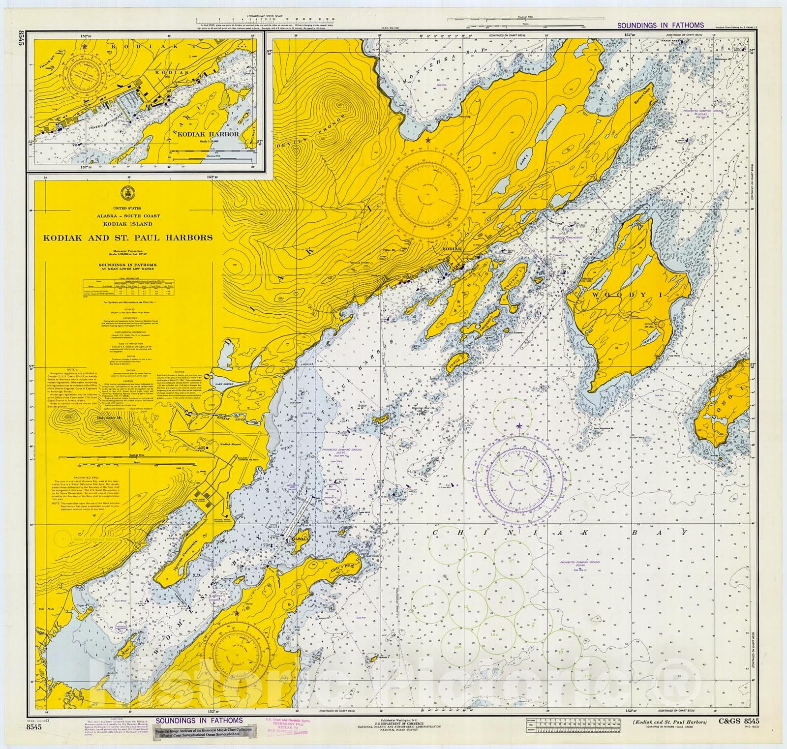Historic Nautical Map - Kodiak And St. Paul Habors, 1973 NOAA Chart - Alaska (AK) - Vintage Wall Art