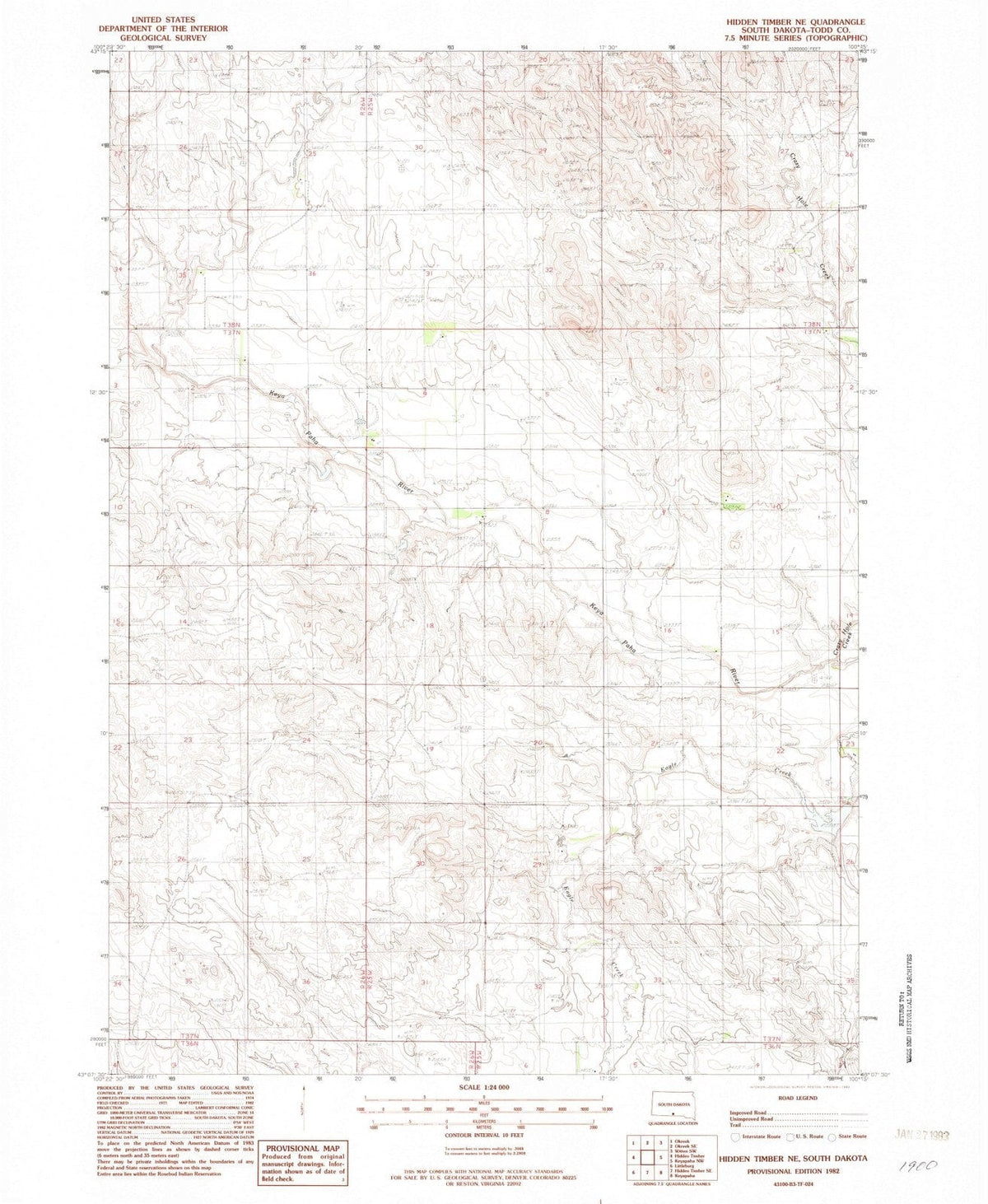1982 Hidden Timber, SD - South Dakota - USGS Topographic Map