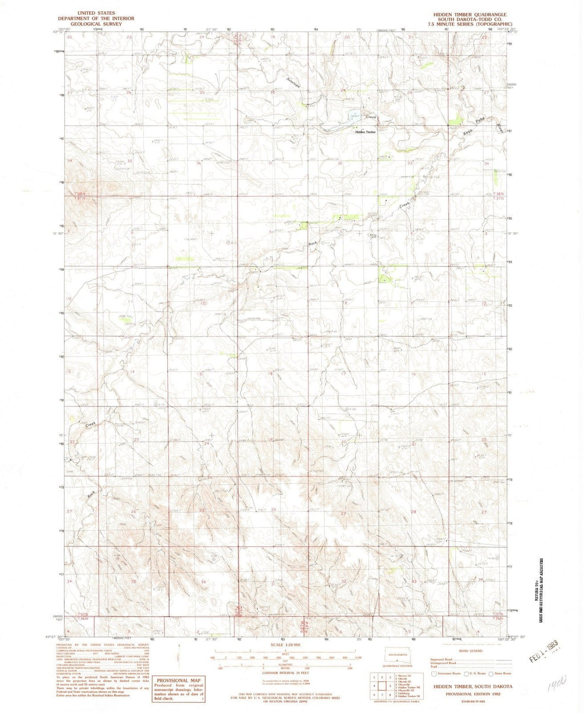 1982 Hidden Timber, SD - South Dakota - USGS Topographic Map