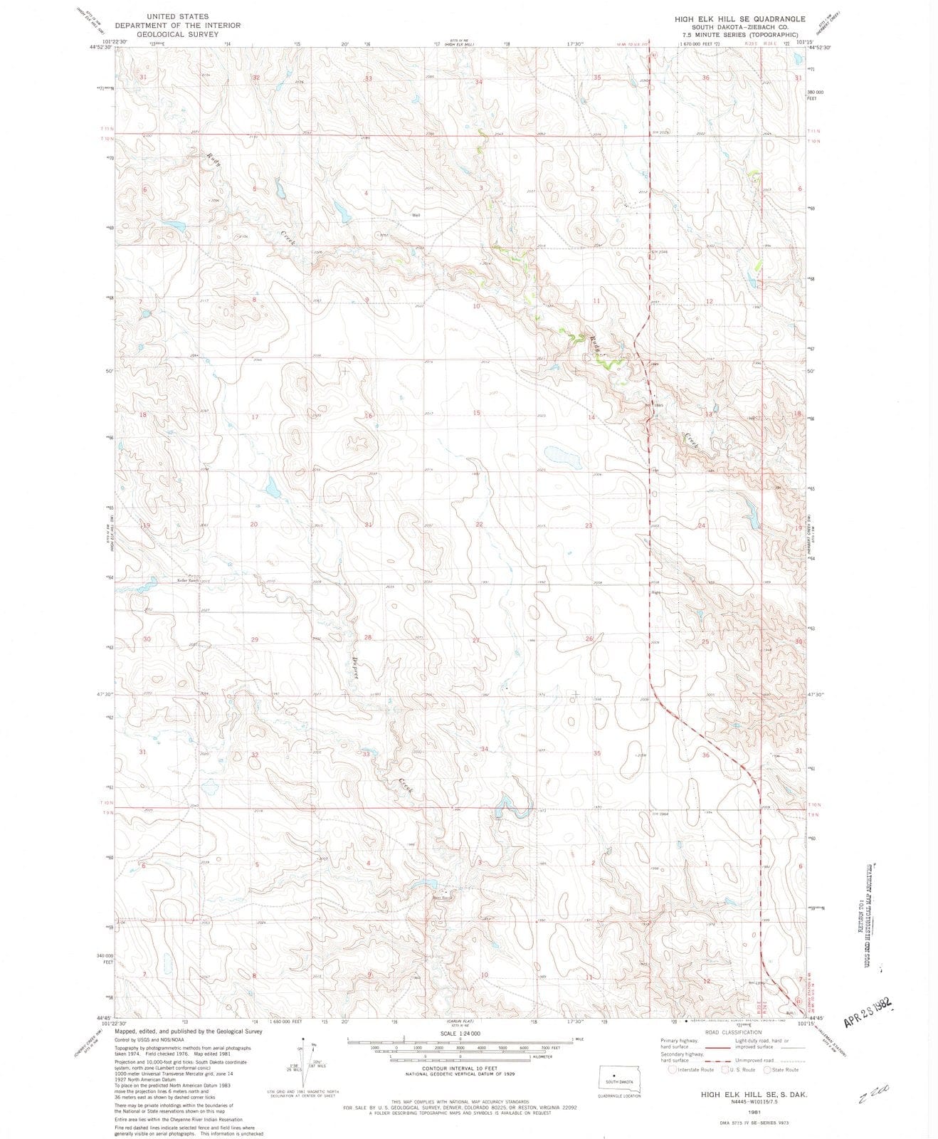 1981 High Elk Hill, SD - South Dakota - USGS Topographic Map