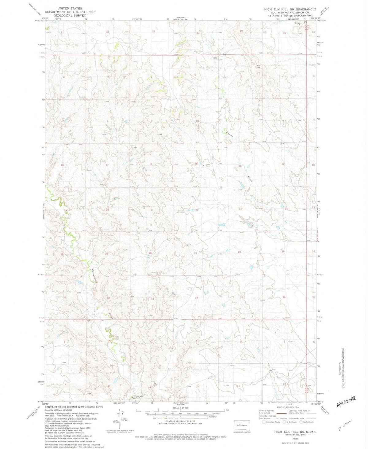 1981 High Elk Hill, SD - South Dakota - USGS Topographic Map