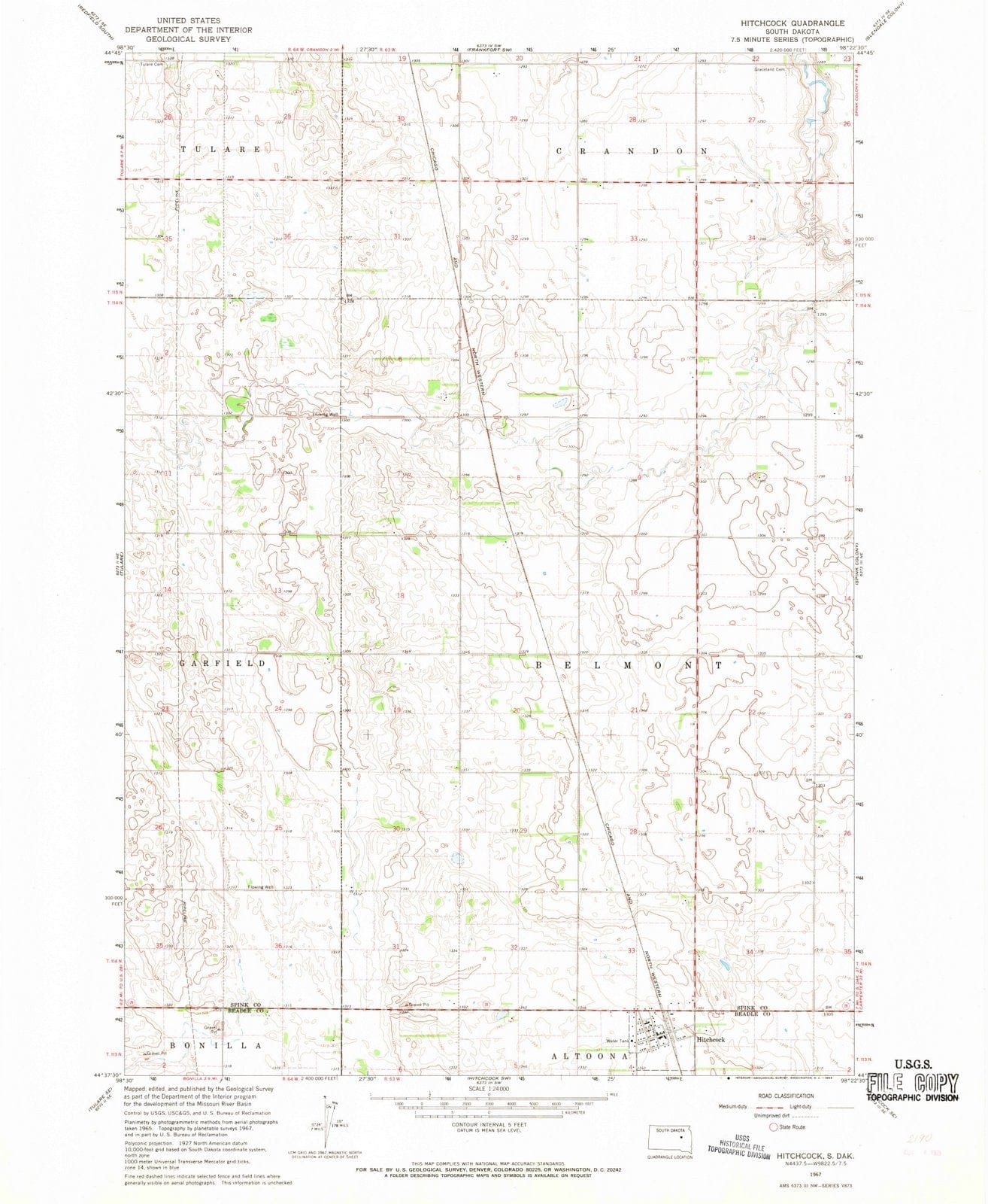 1967 Hitchcock, SD - South Dakota - USGS Topographic Map