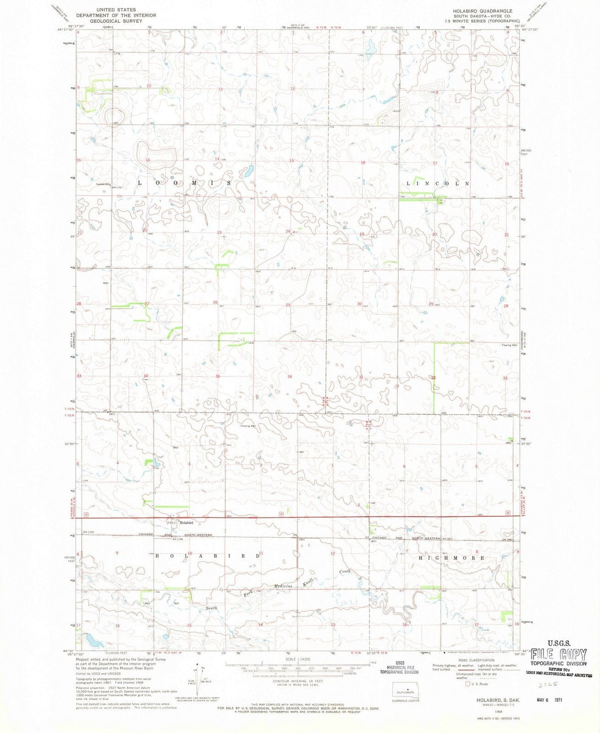 1968 Holabird, SD - South Dakota - USGS Topographic Map