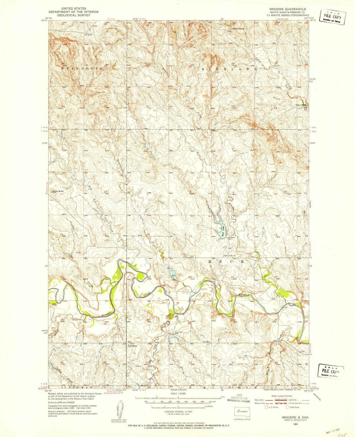 1951 Imogene, SD - South Dakota - USGS Topographic Map