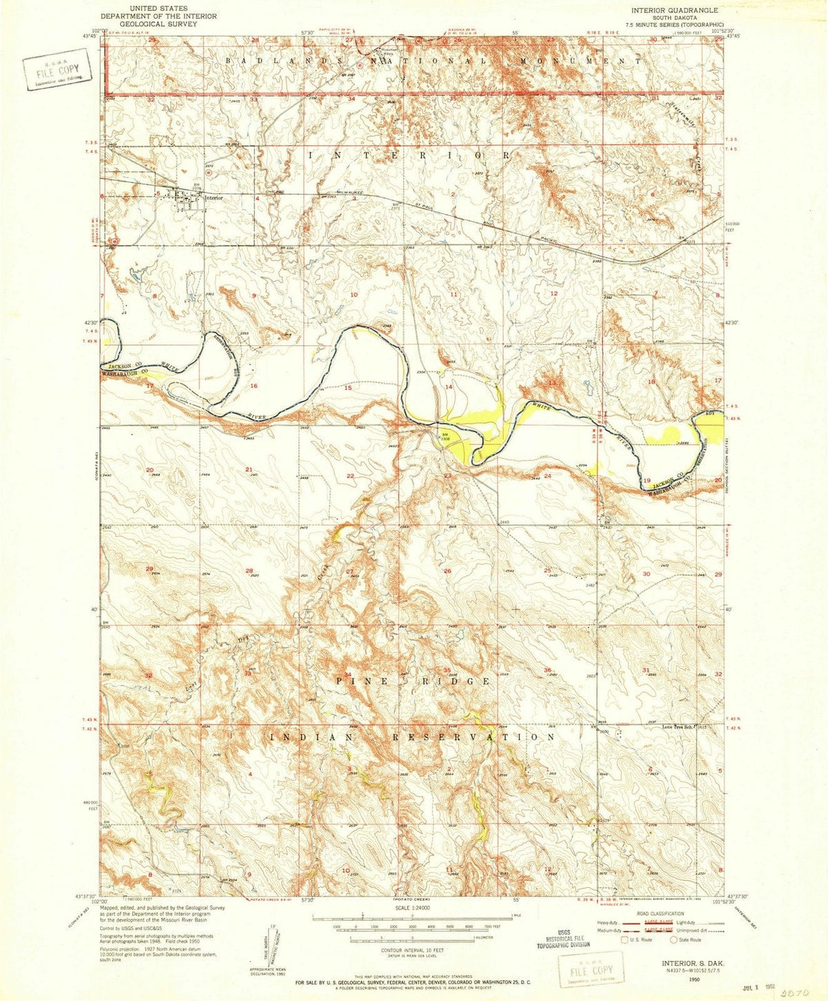 1950 Interior, SD - South Dakota - USGS Topographic Map