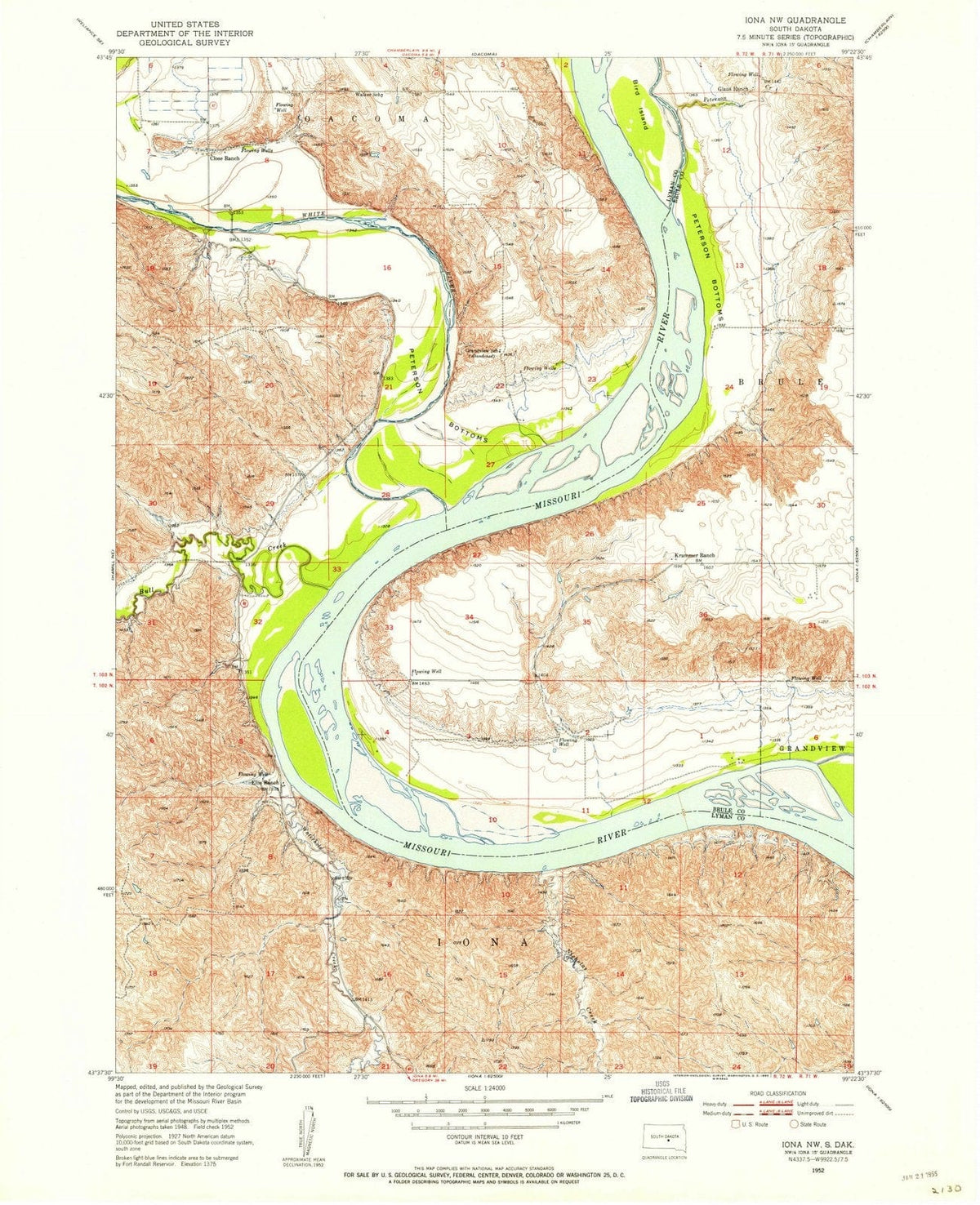 1952 Iona, SD - South Dakota - USGS Topographic Map