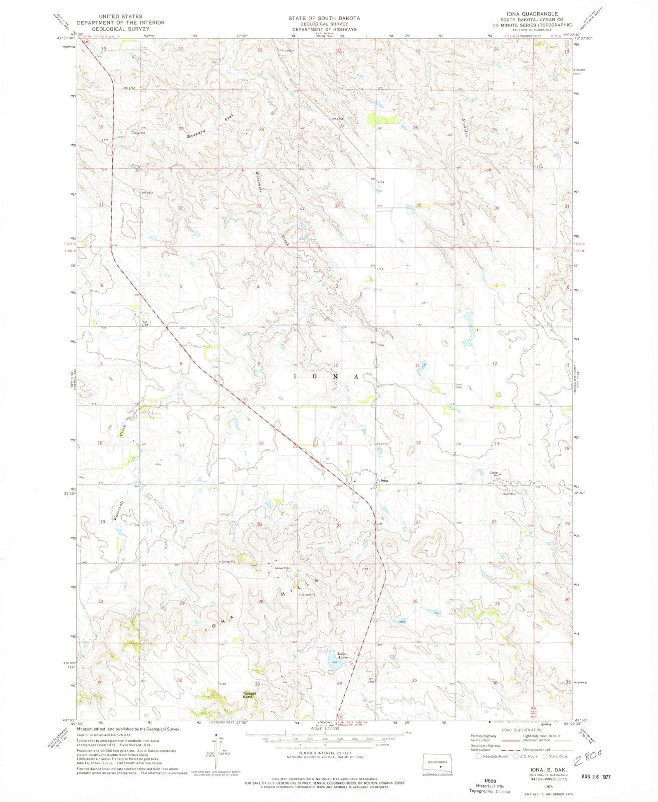 1974 Iona, SD - South Dakota - USGS Topographic Map
