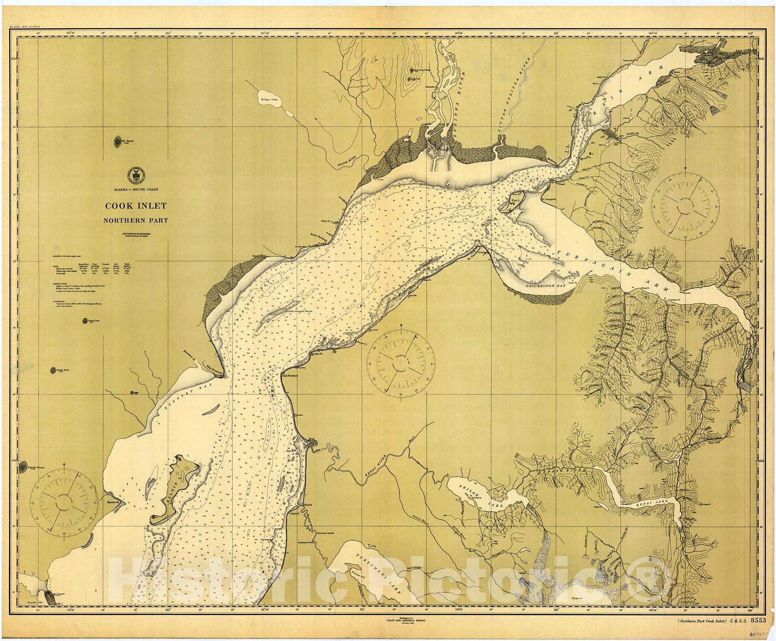 Historic Nautical Map - Cook Inlet : Northern Part, 1912 NOAA Chart - Alaska (AK) - Vintage Wall Art
