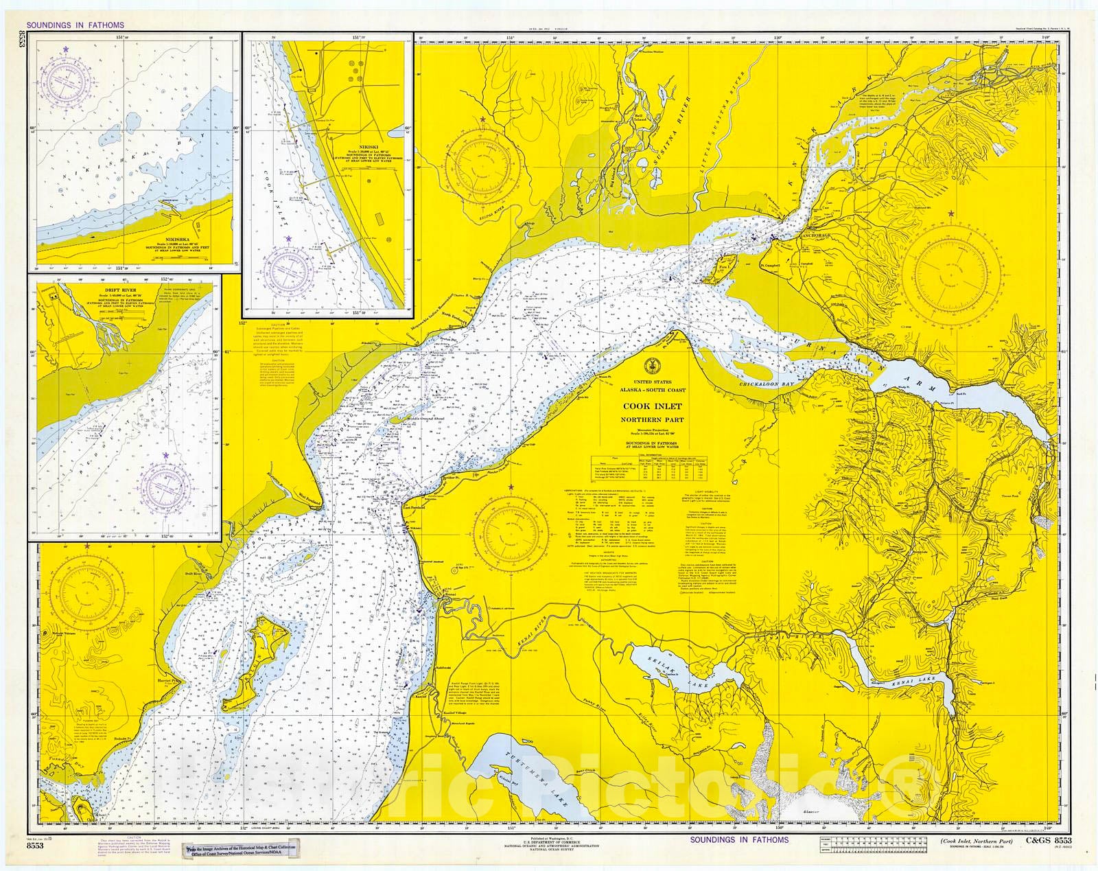 Historic Nautical Map - Cook Inlet, Northern Part, 1973 NOAA Chart - Alaska (AK) - Vintage Wall Art