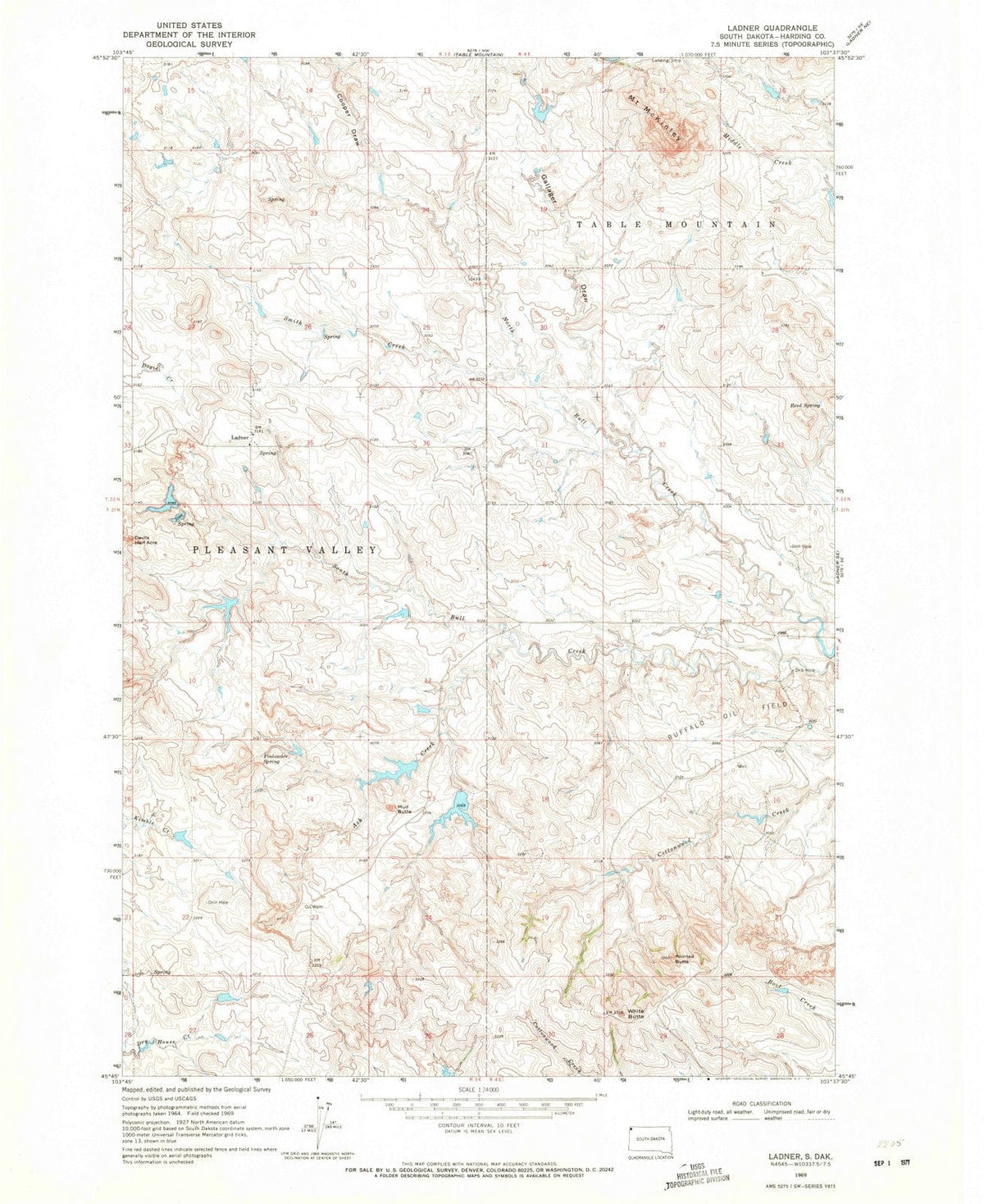 1969 Ladner, SD - South Dakota - USGS Topographic Map