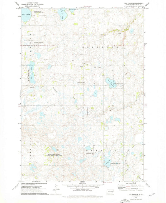 1973 Lake Francis, SD - South Dakota - USGS Topographic Map