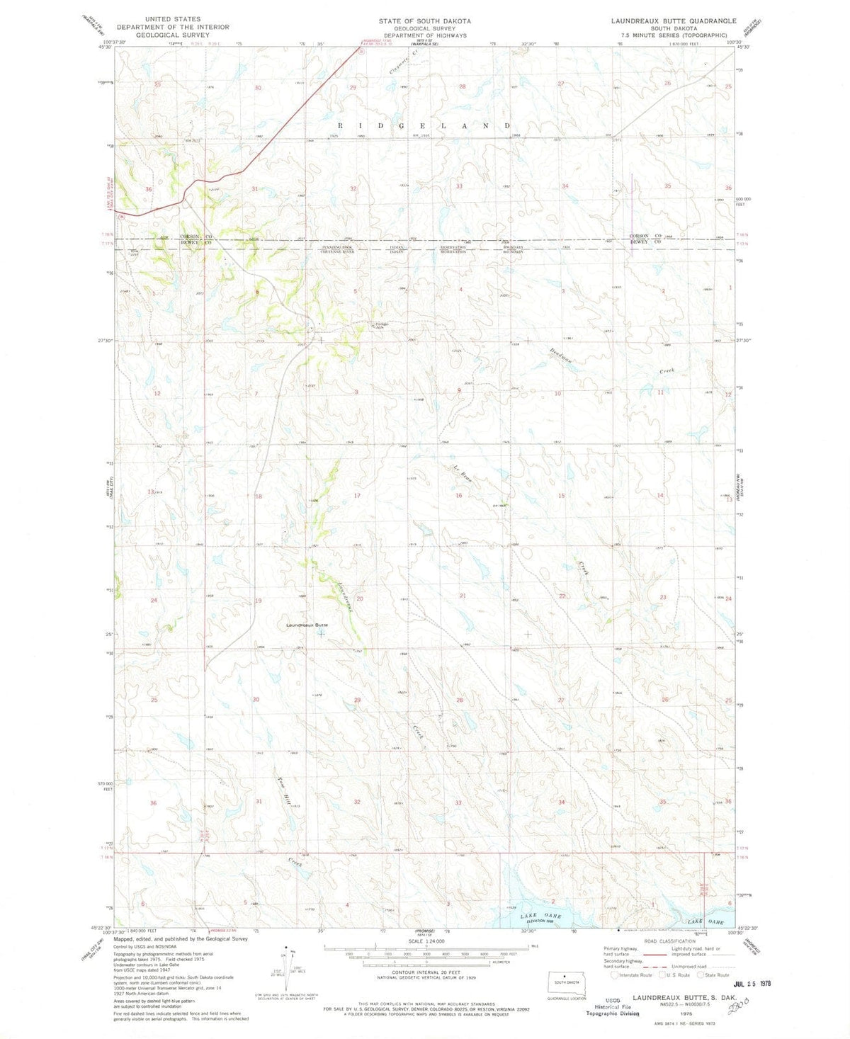 1975 Laundreaux Butte, SD - South Dakota - USGS Topographic Map