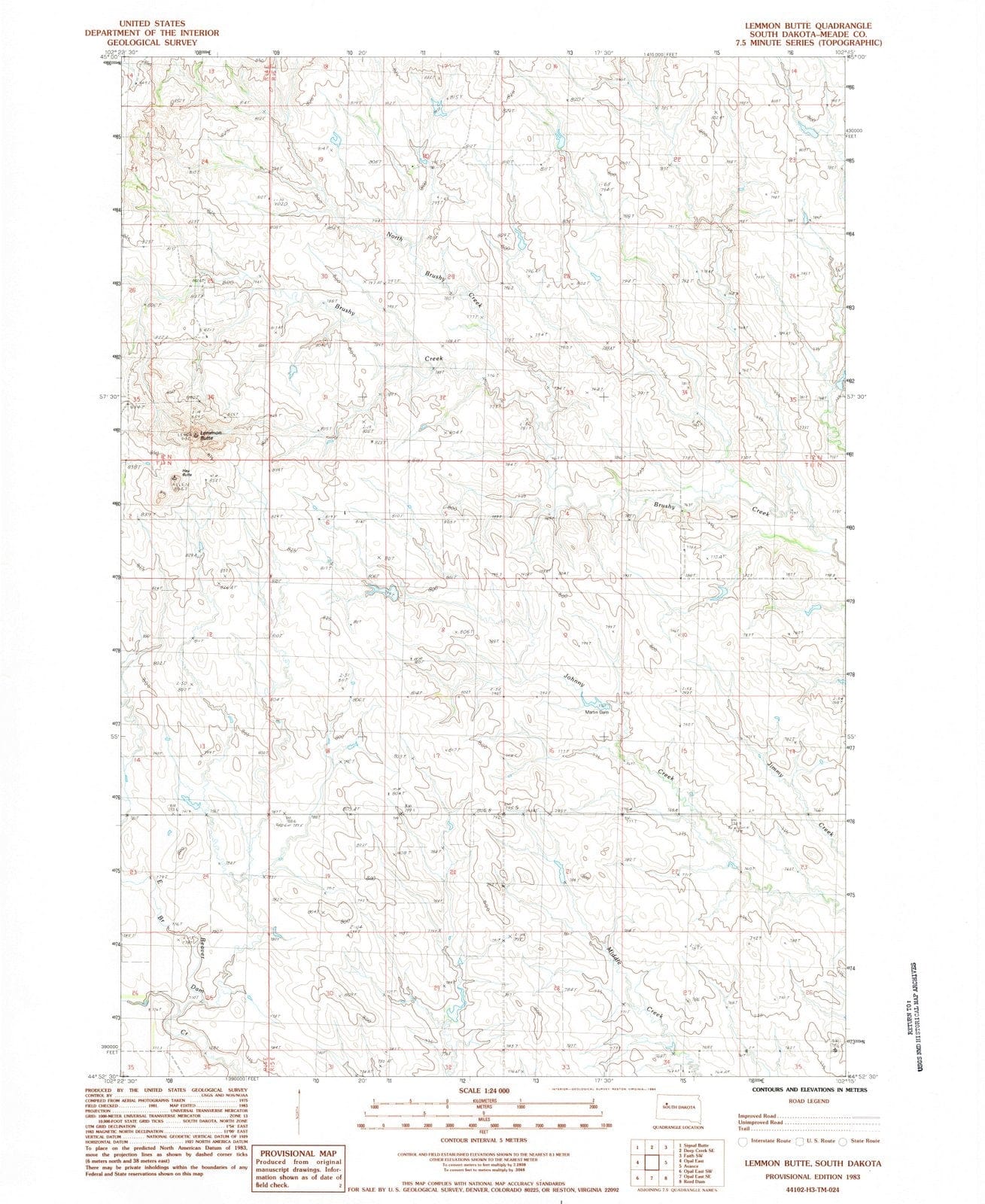 1983 Lemmon Butte, SD - South Dakota - USGS Topographic Map