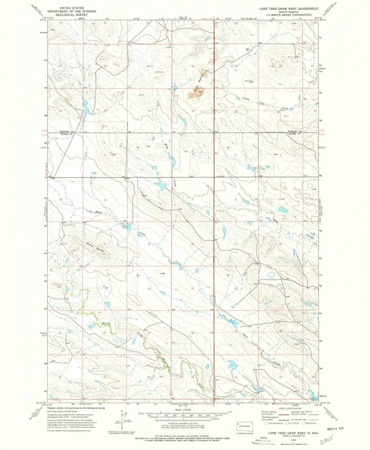 1973 Lone Treeraw West, SD - South Dakota - USGS Topographic Map