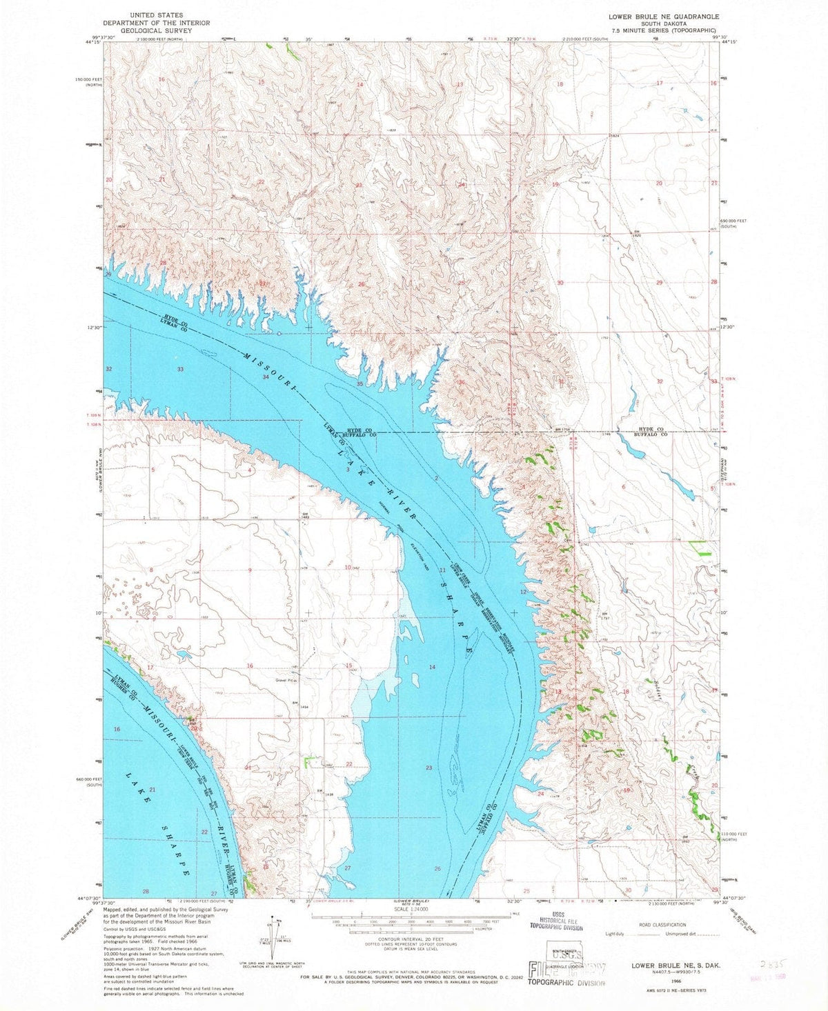 1966 Lower Brule, SD - South Dakota - USGS Topographic Map