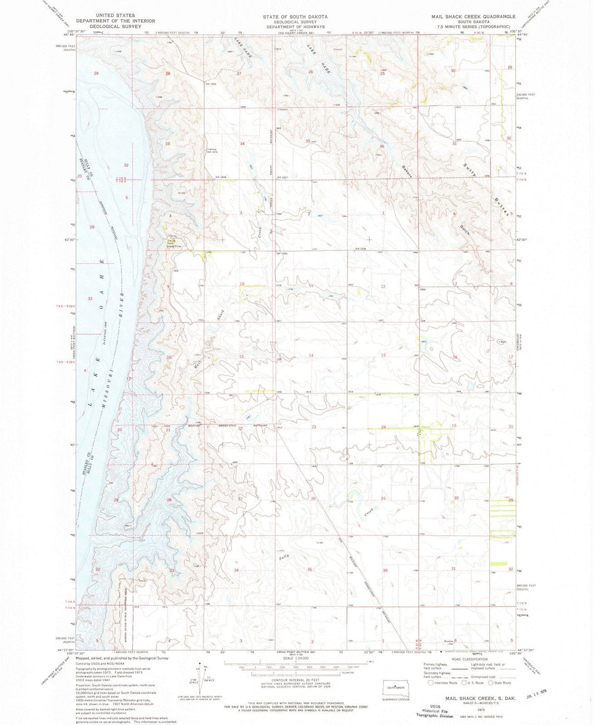 1973 Mail Shack Creek, SD - South Dakota - USGS Topographic Map