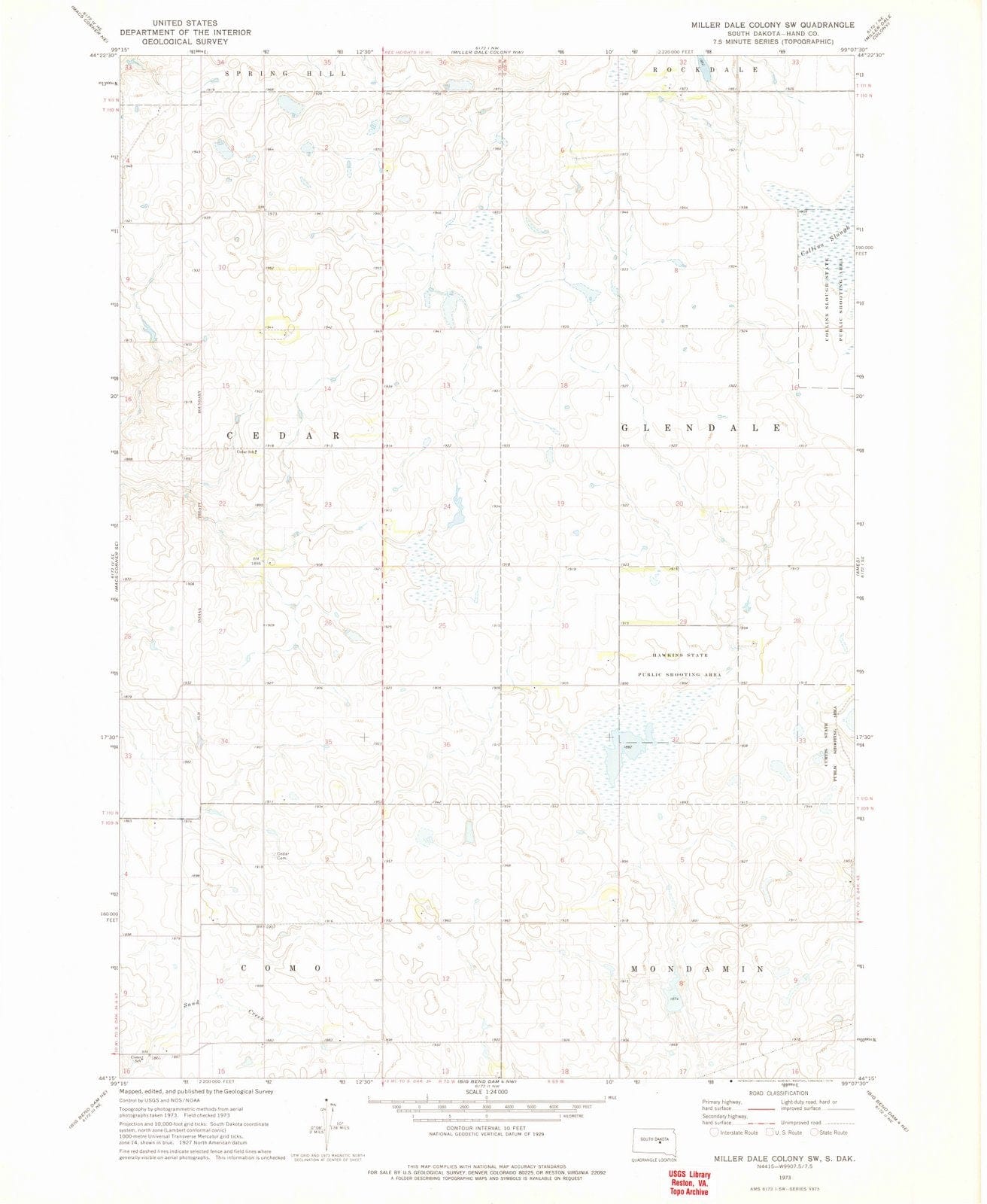 1973 Miller Dale Colony, SD - South Dakota - USGS Topographic Map