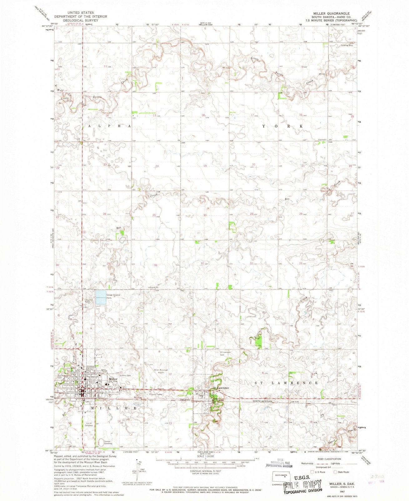 1967 Miller, SD - South Dakota - USGS Topographic Map