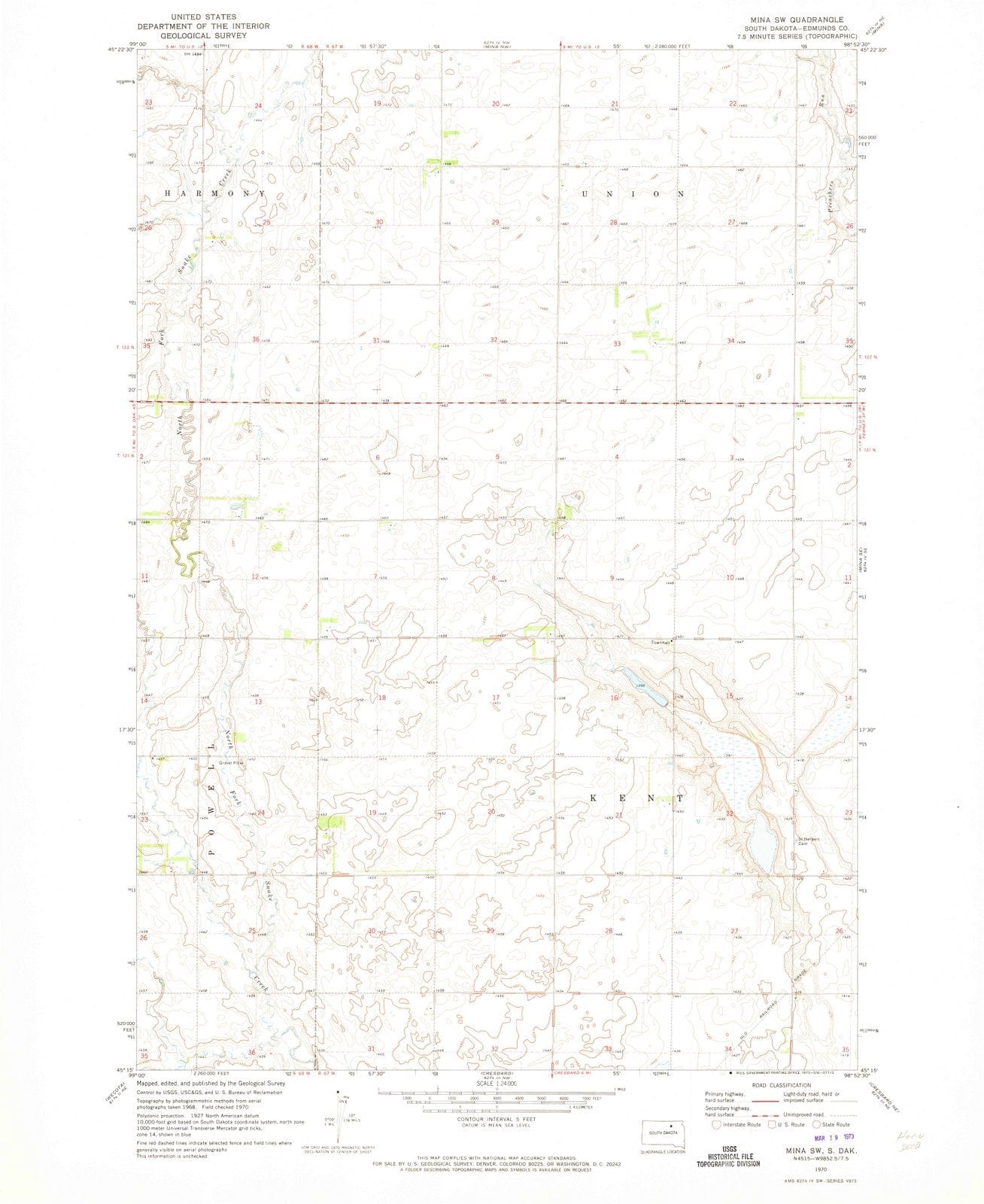 1970 Mina, SD - South Dakota - USGS Topographic Map