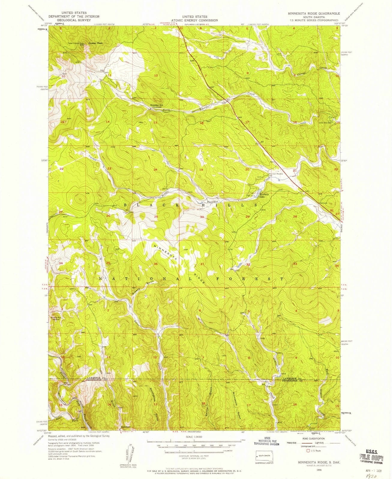 1956 Minnesota Ridge, SD - South Dakota - USGS Topographic Map