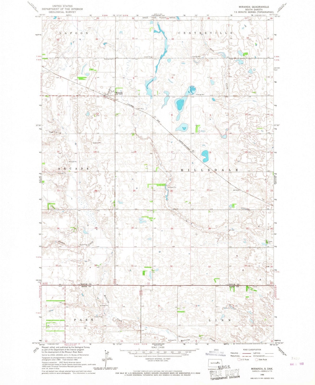 1966 Miranda, SD - South Dakota - USGS Topographic Map