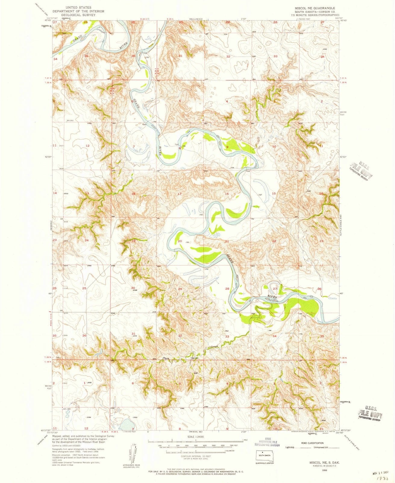 1956 Miscol, SD - South Dakota - USGS Topographic Map