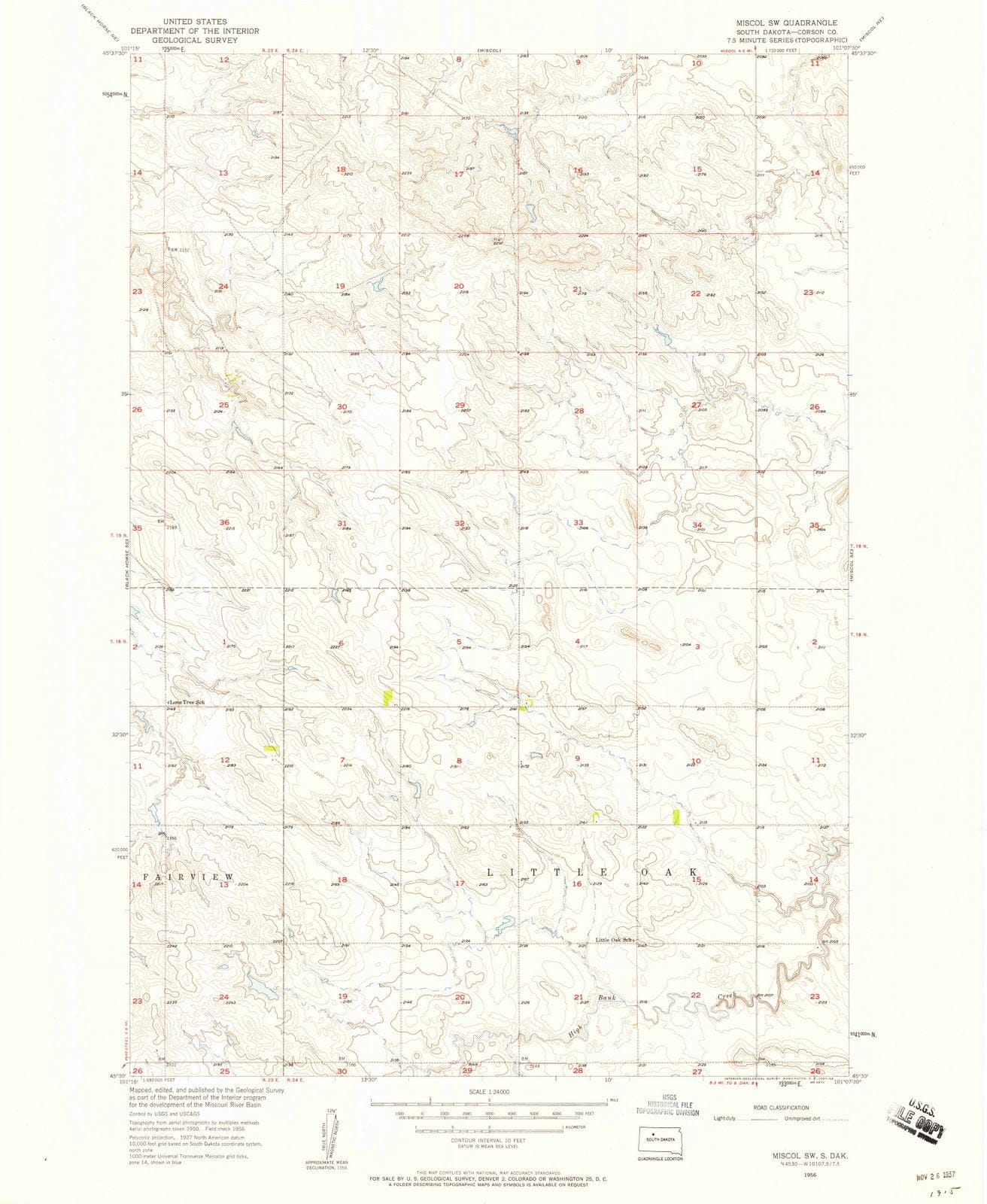 1956 Miscol, SD - South Dakota - USGS Topographic Map