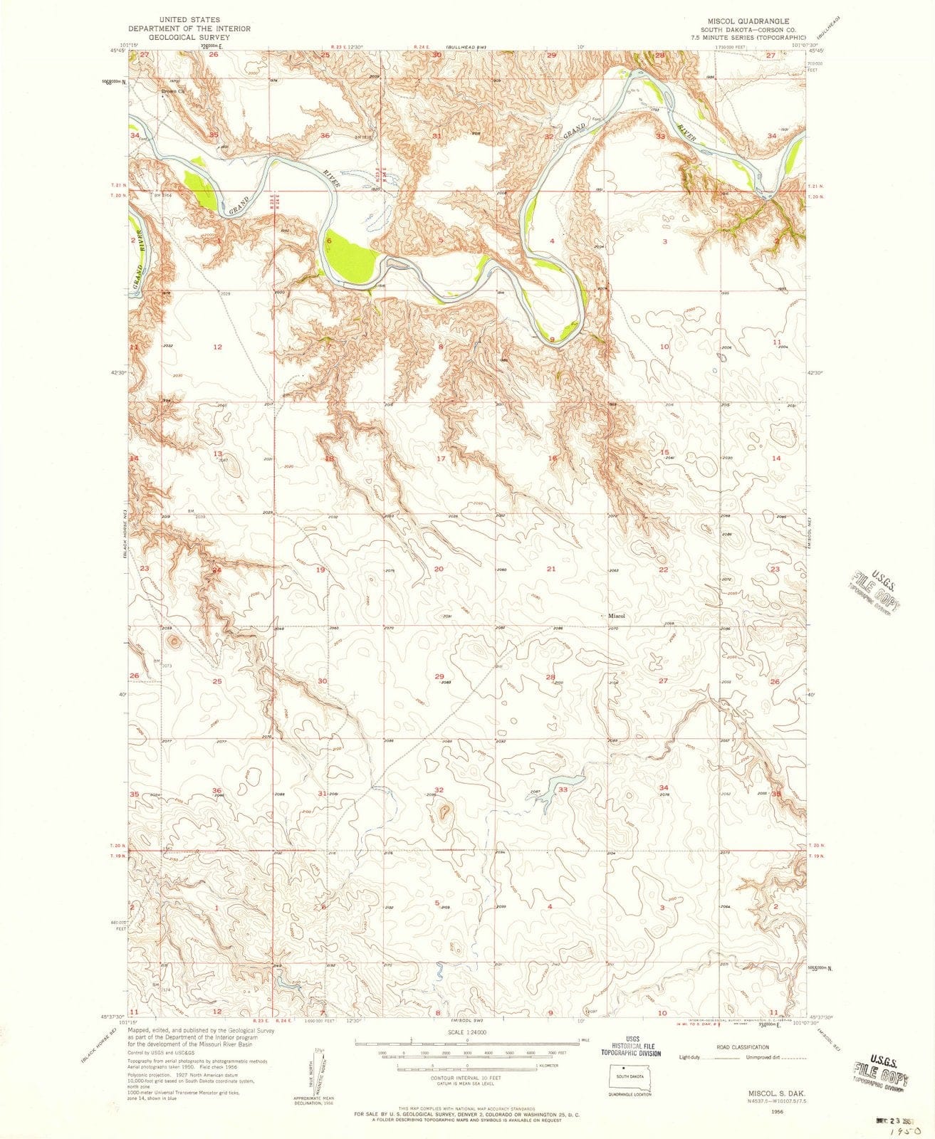 1956 Miscol, SD - South Dakota - USGS Topographic Map