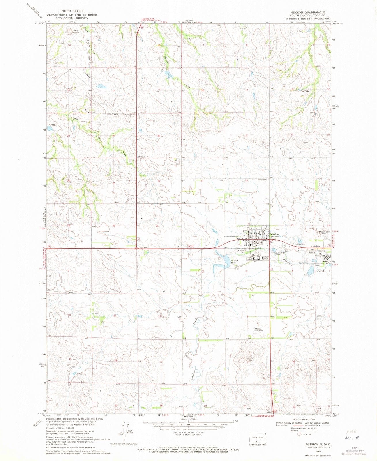 1969 Mission, SD - South Dakota - USGS Topographic Map
