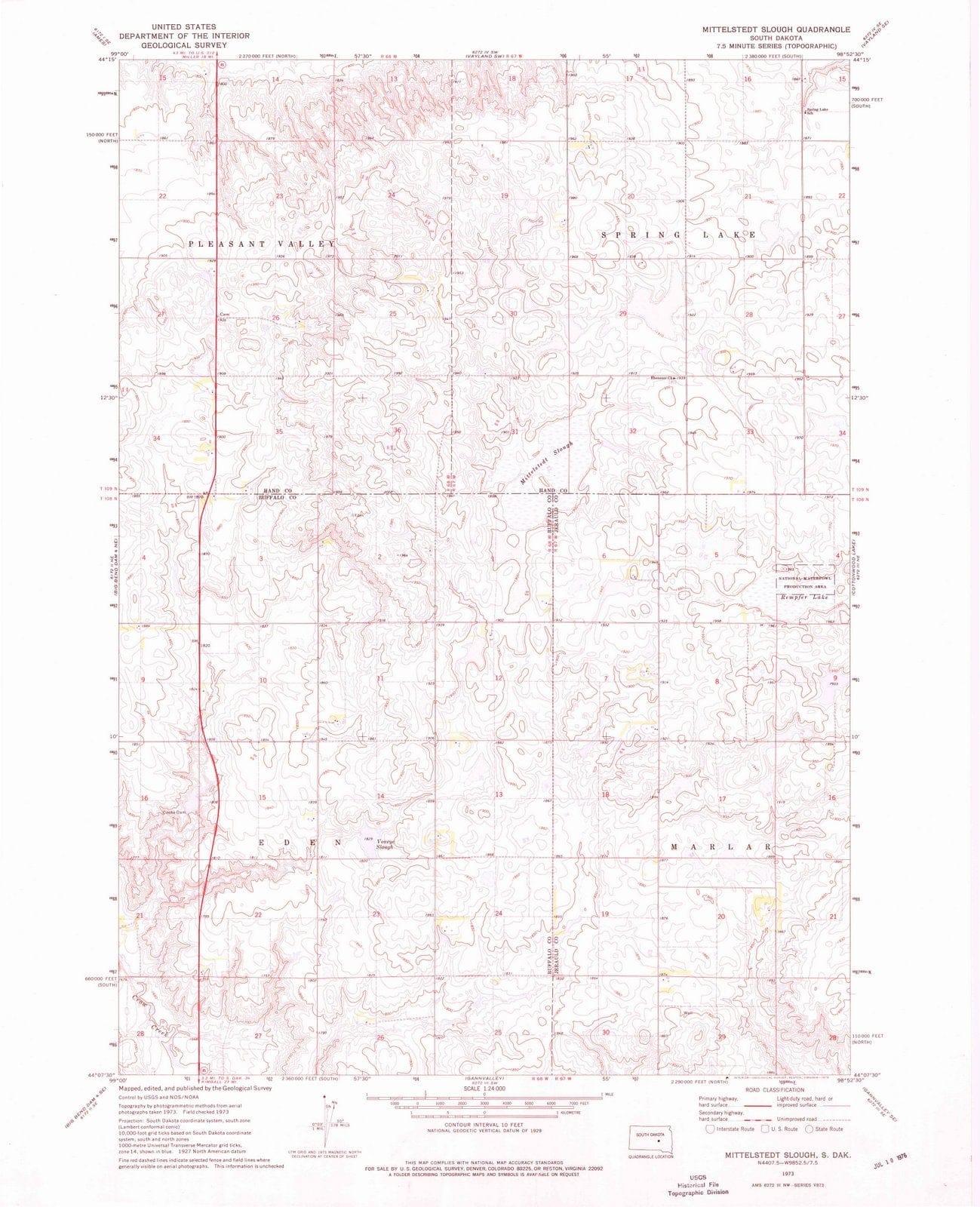 1973 Mittelstedt Slough, SD - South Dakota - USGS Topographic Map