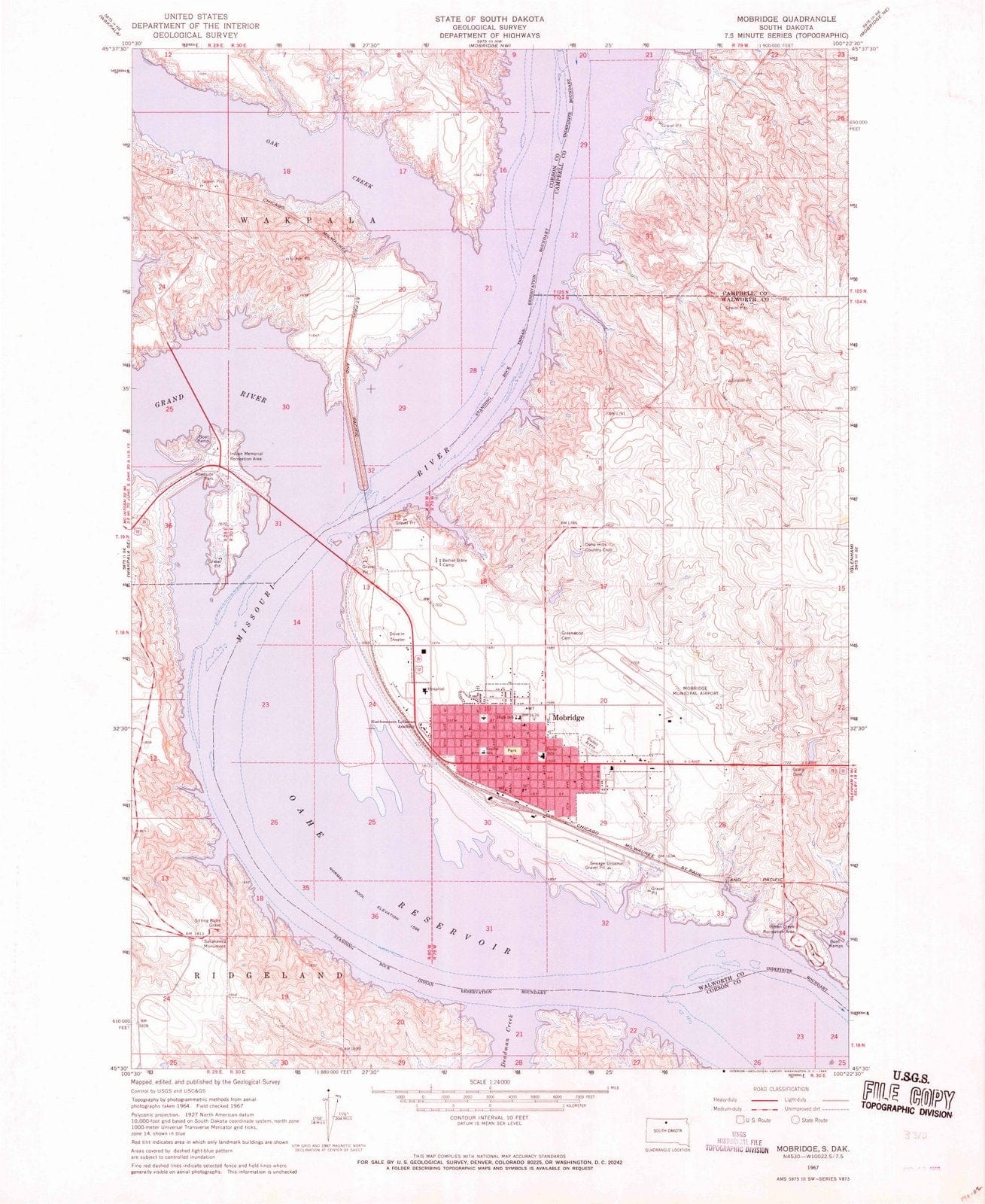 1967 Mobridge, SD - South Dakota - USGS Topographic Map
