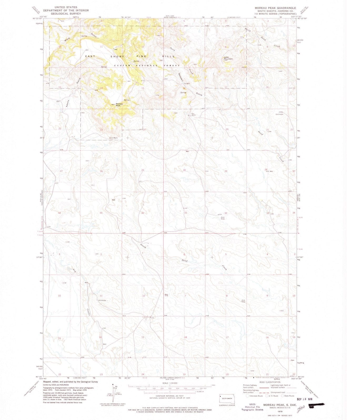 1978 Moreau Peak, SD - South Dakota - USGS Topographic Map