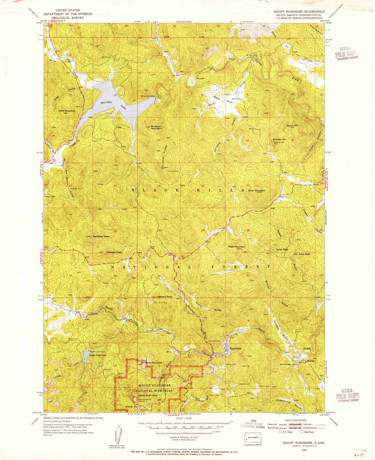 1954 Mount Rushmore, SD - South Dakota - USGS Topographic Map
