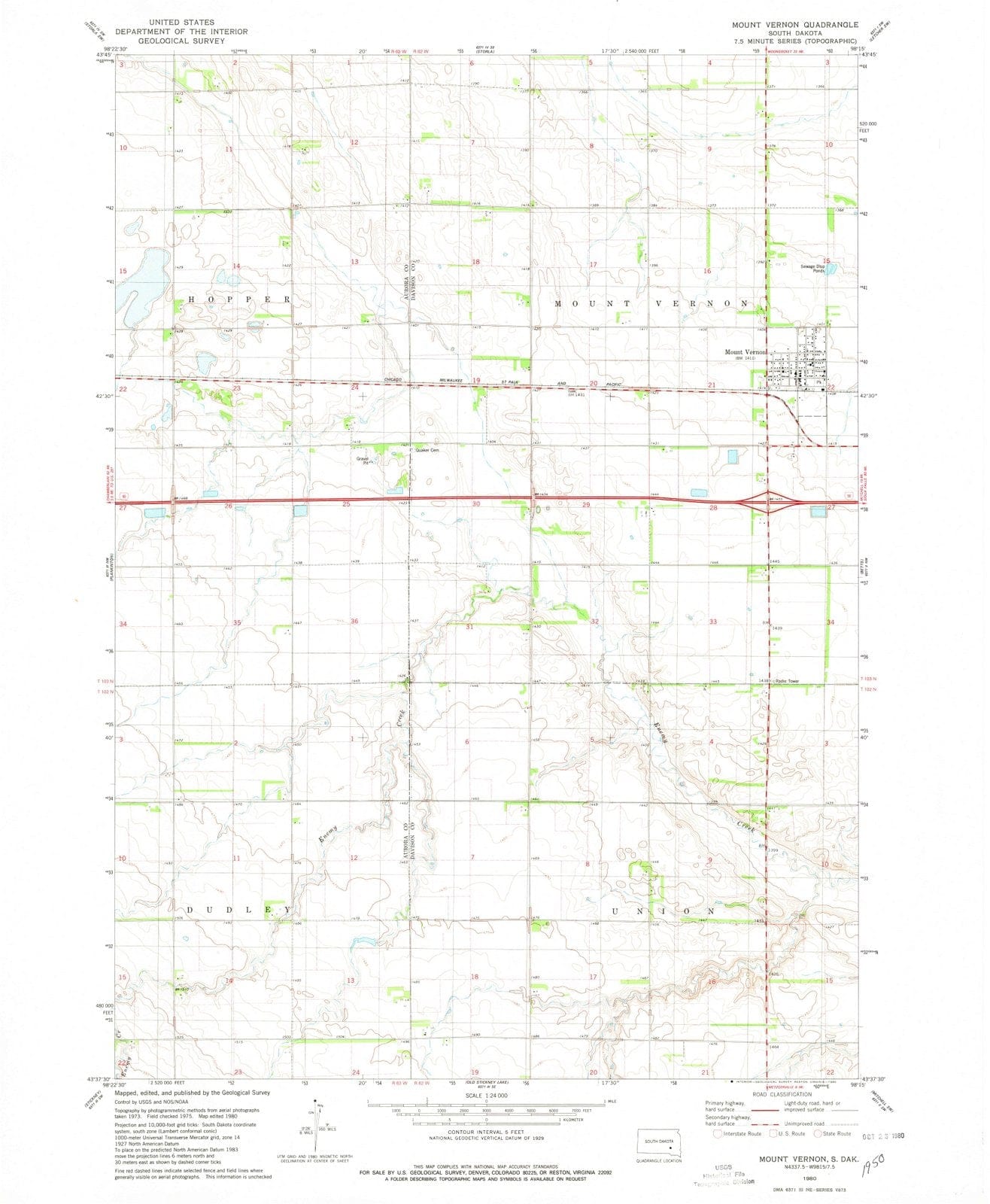 1980 Mount Vernon, SD - South Dakota - USGS Topographic Map