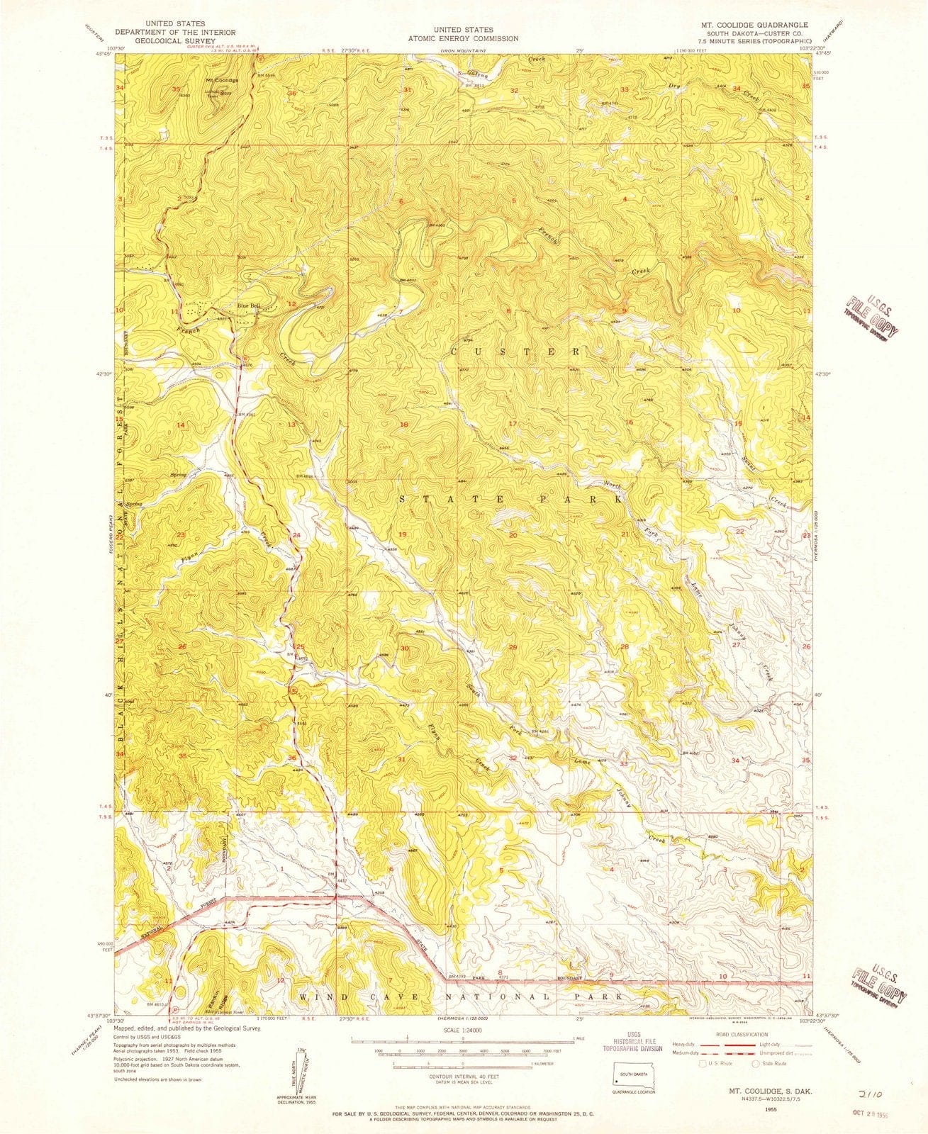 1955 Mt. Coolidge, SD - South Dakota - USGS Topographic Map