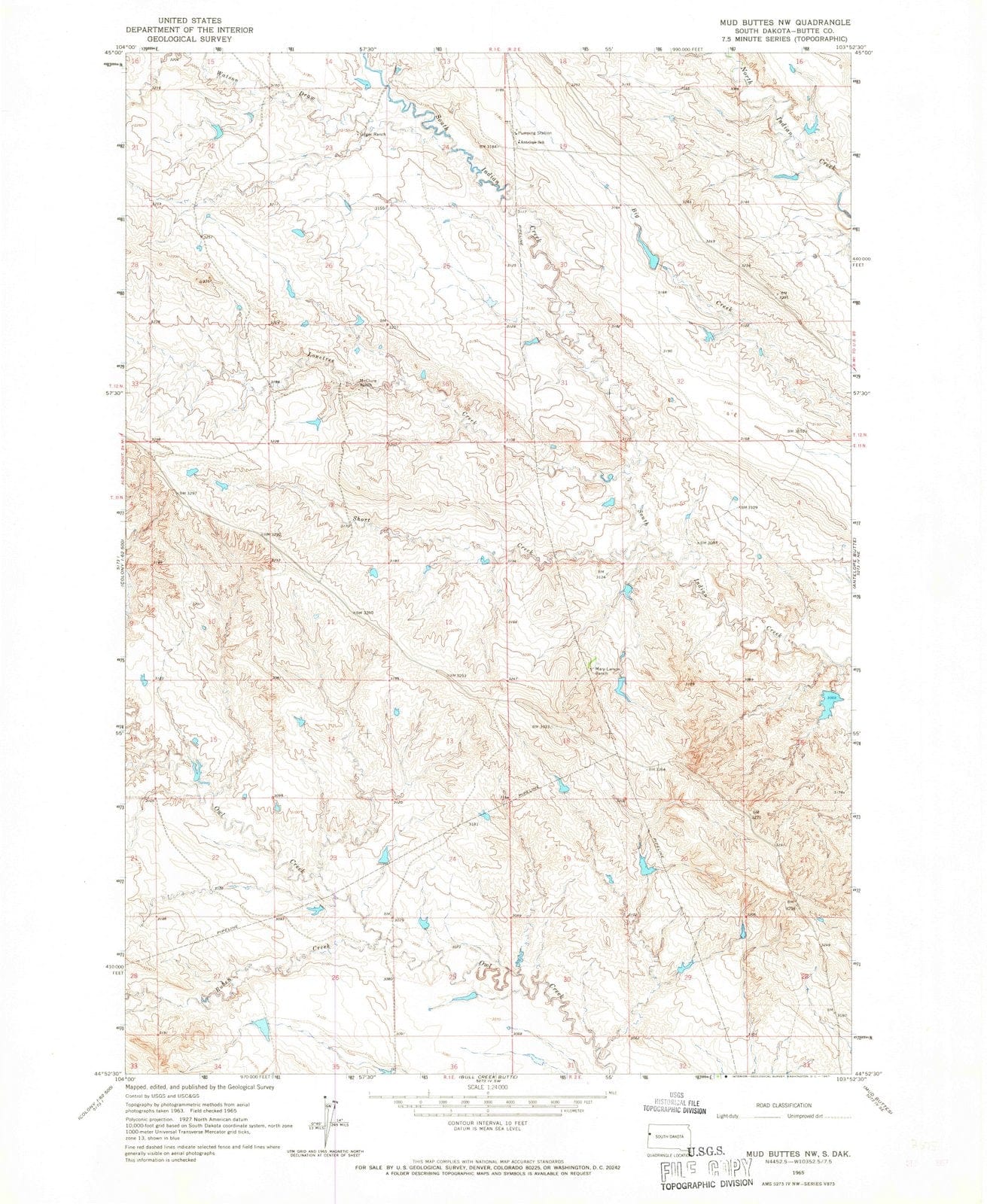 1965 Mud Buttes, SD - South Dakota - USGS Topographic Map