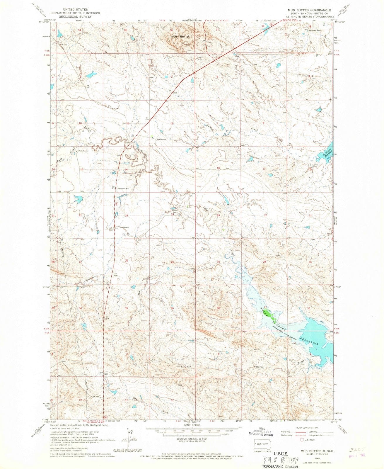 1965 Mud Buttes, SD - South Dakota - USGS Topographic Map