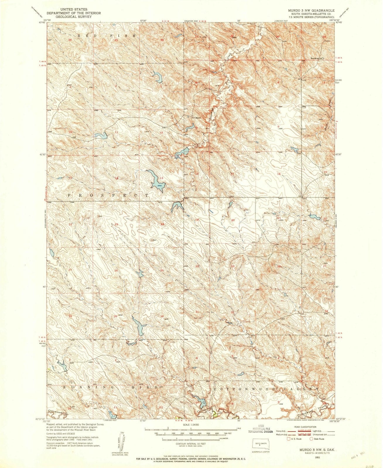 1951 Murdo 3, SD - South Dakota - USGS Topographic Map